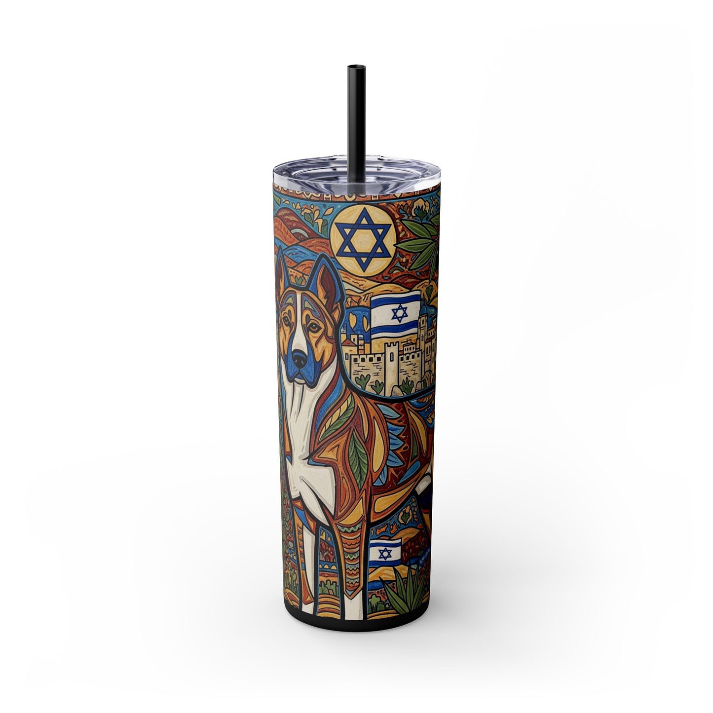 Canaan Dog Skinny Tumbler with Straw, 20oz