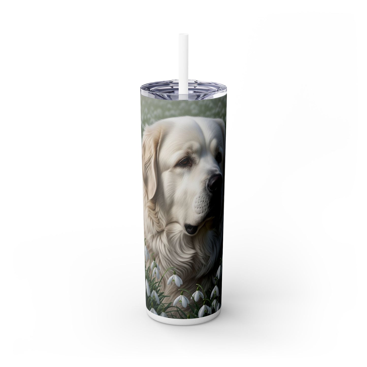 Pyrenean Mastiff Skinny Tumbler with Straw, 20oz
