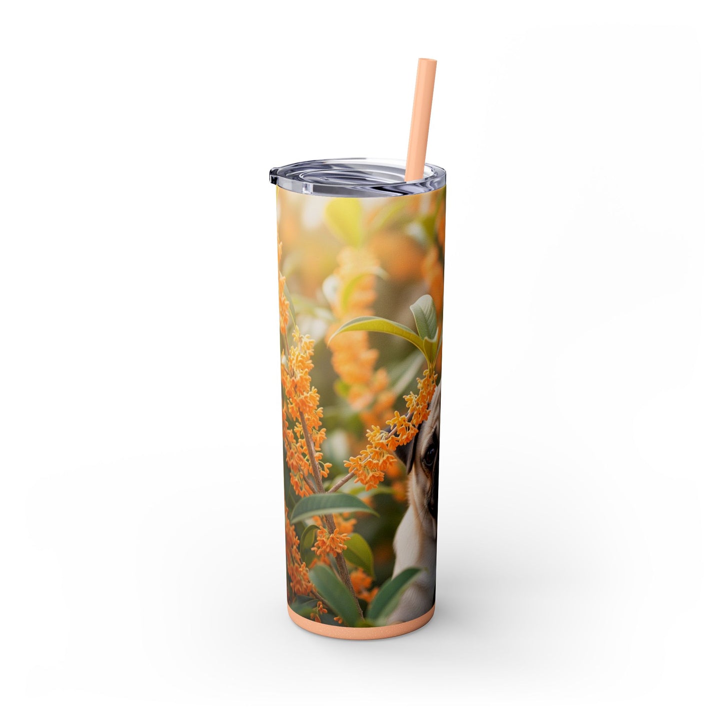 Pug Skinny Tumbler with Straw, 20oz
