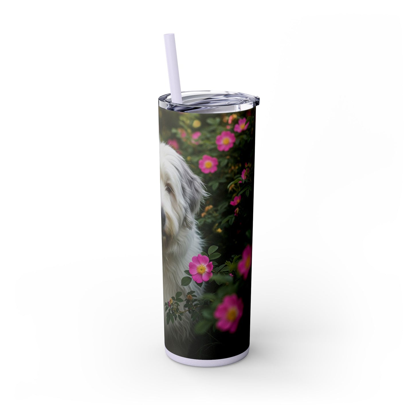 Old English Sheepdog Skinny Tumbler with Straw, 20oz
