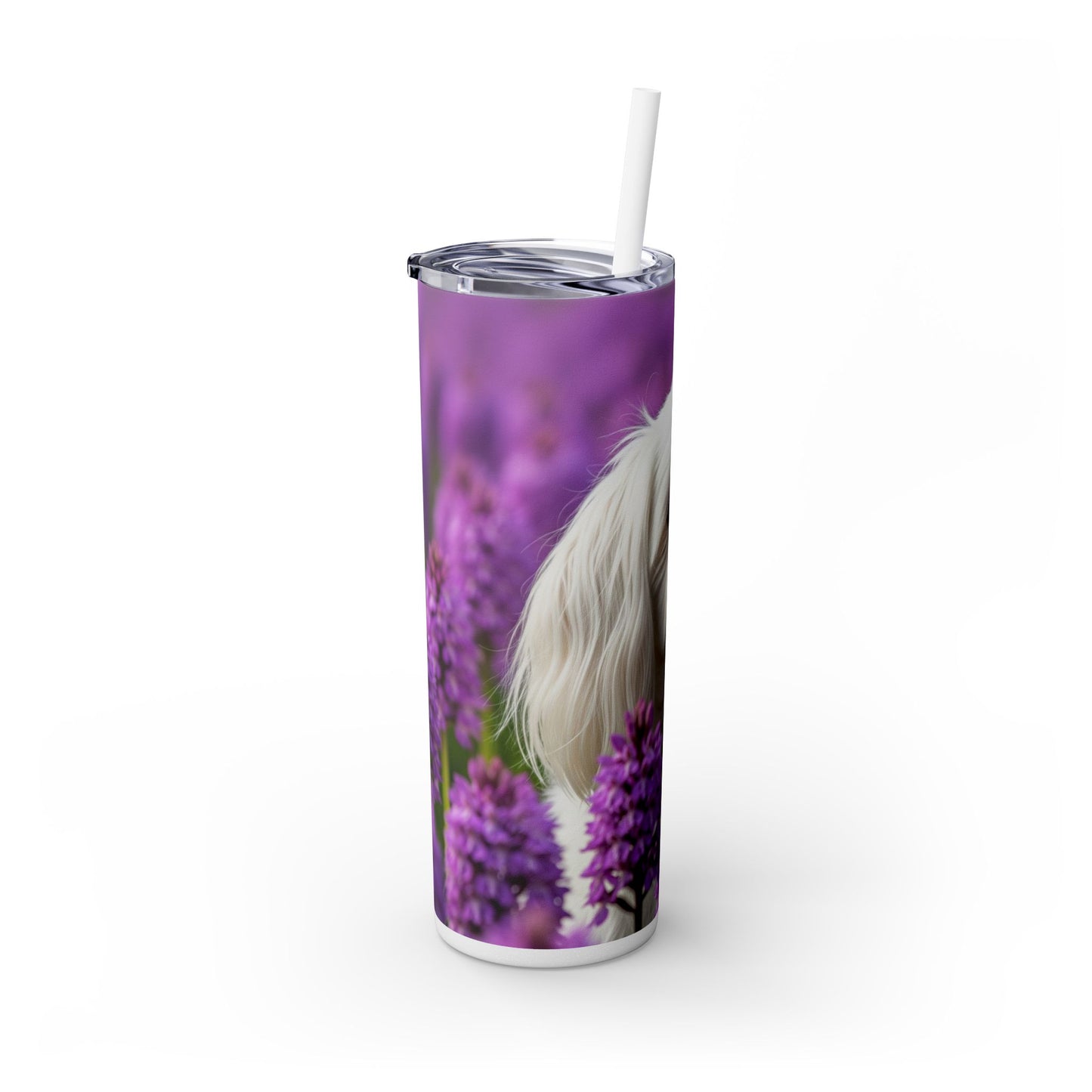 Maltese Skinny Tumbler with Straw, 20oz