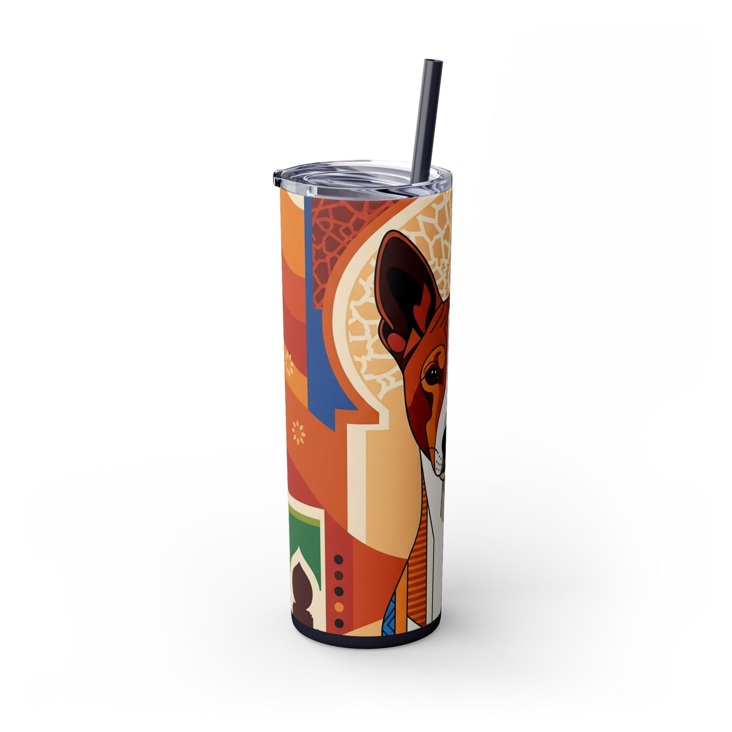 Basenji Skinny Tumbler with Straw, 20oz