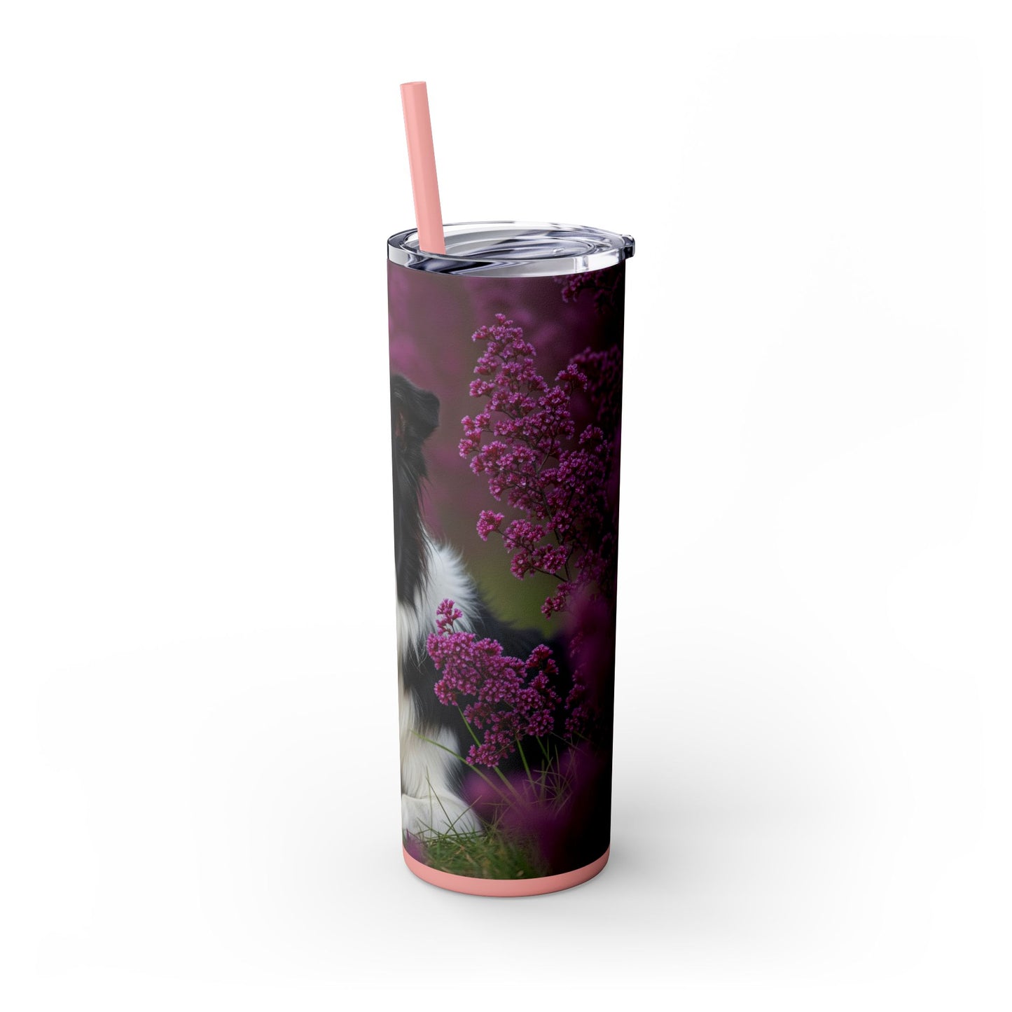 Border Collie Skinny Tumbler with Straw, 20oz