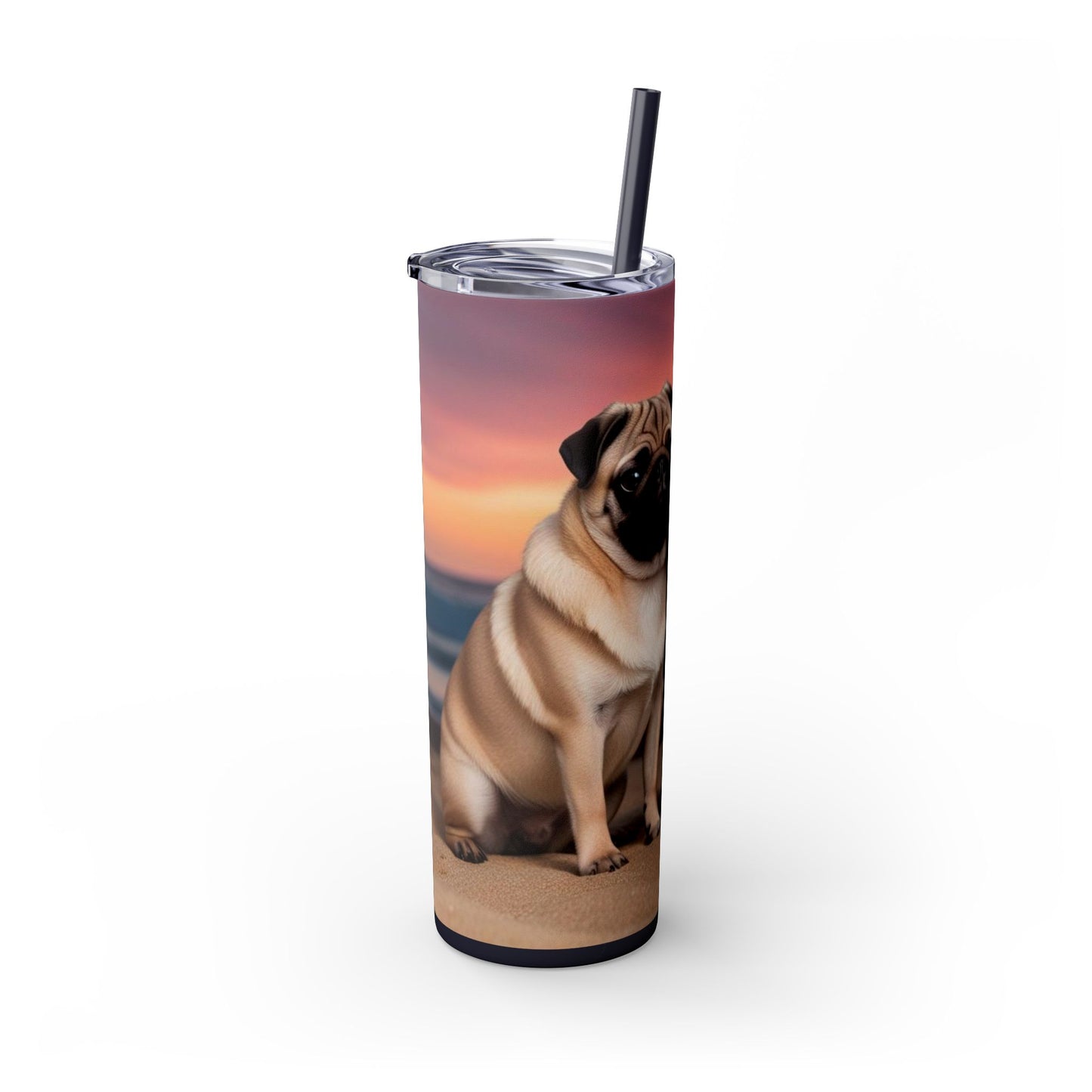 Pug Love Skinny Tumbler with Straw, 20oz