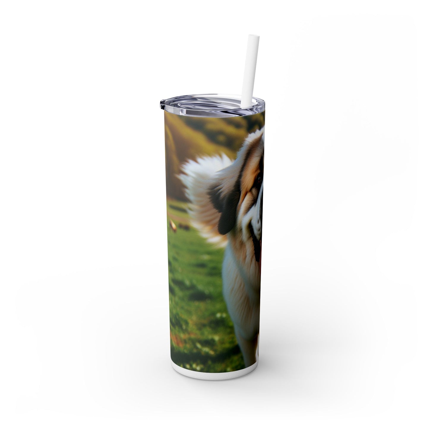 Pyrenean Mastiff Skinny Tumbler with Straw, 20oz