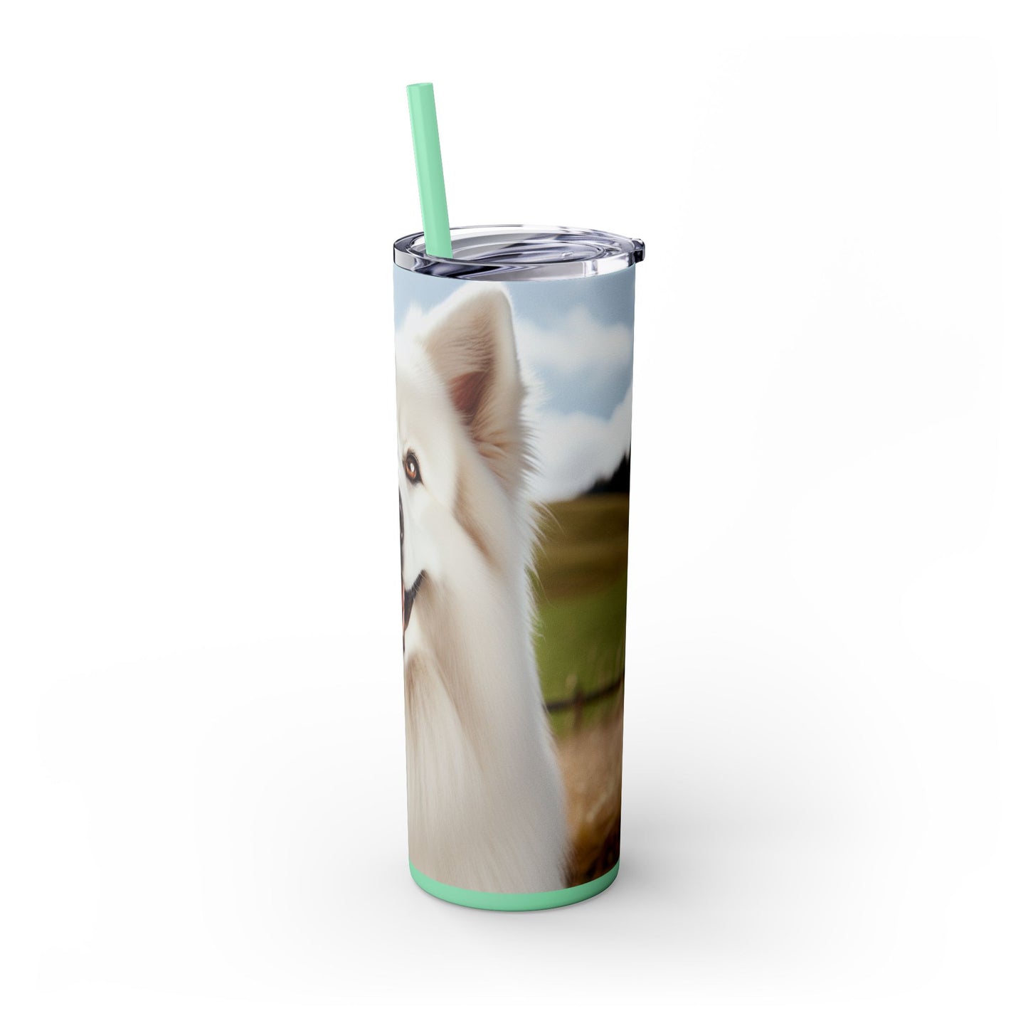 White Swiss Shepherd Dog Skinny Tumbler with Straw, 20oz