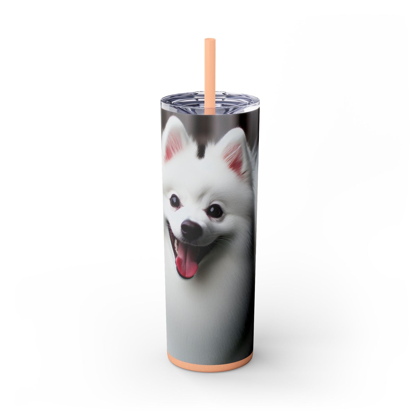American Eskimo Dog Skinny Tumbler with Straw, 20oz
