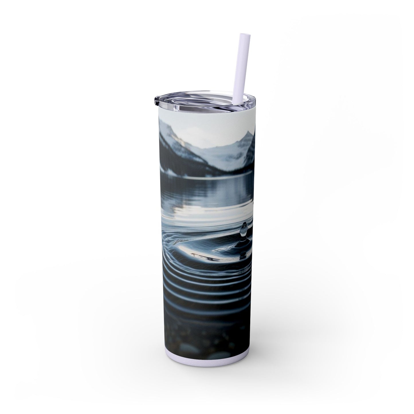 Ripple in a Snowy Mountain Lake Skinny Tumbler with Straw, 20oz