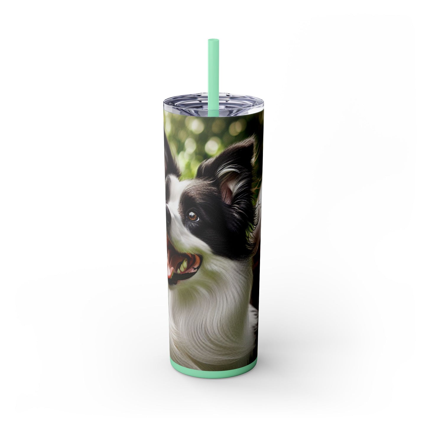 Border Collie Skinny Tumbler with Straw, 20oz