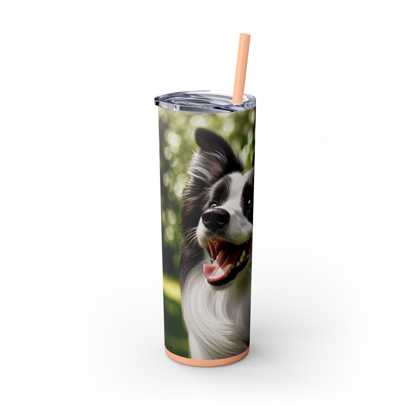 Border Collie Skinny Tumbler with Straw, 20oz