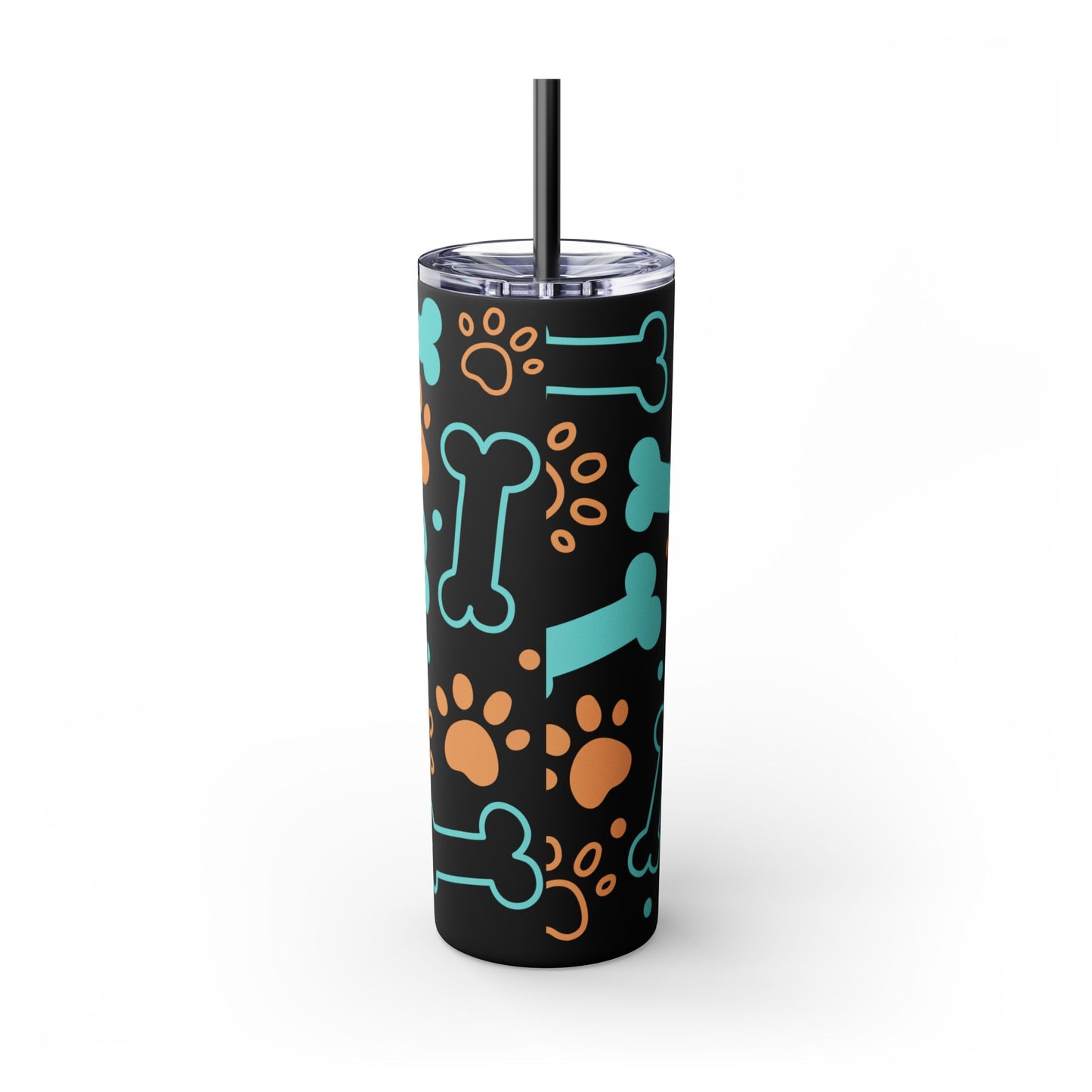 Puppy Pattern Skinny Tumbler with Straw, 20oz