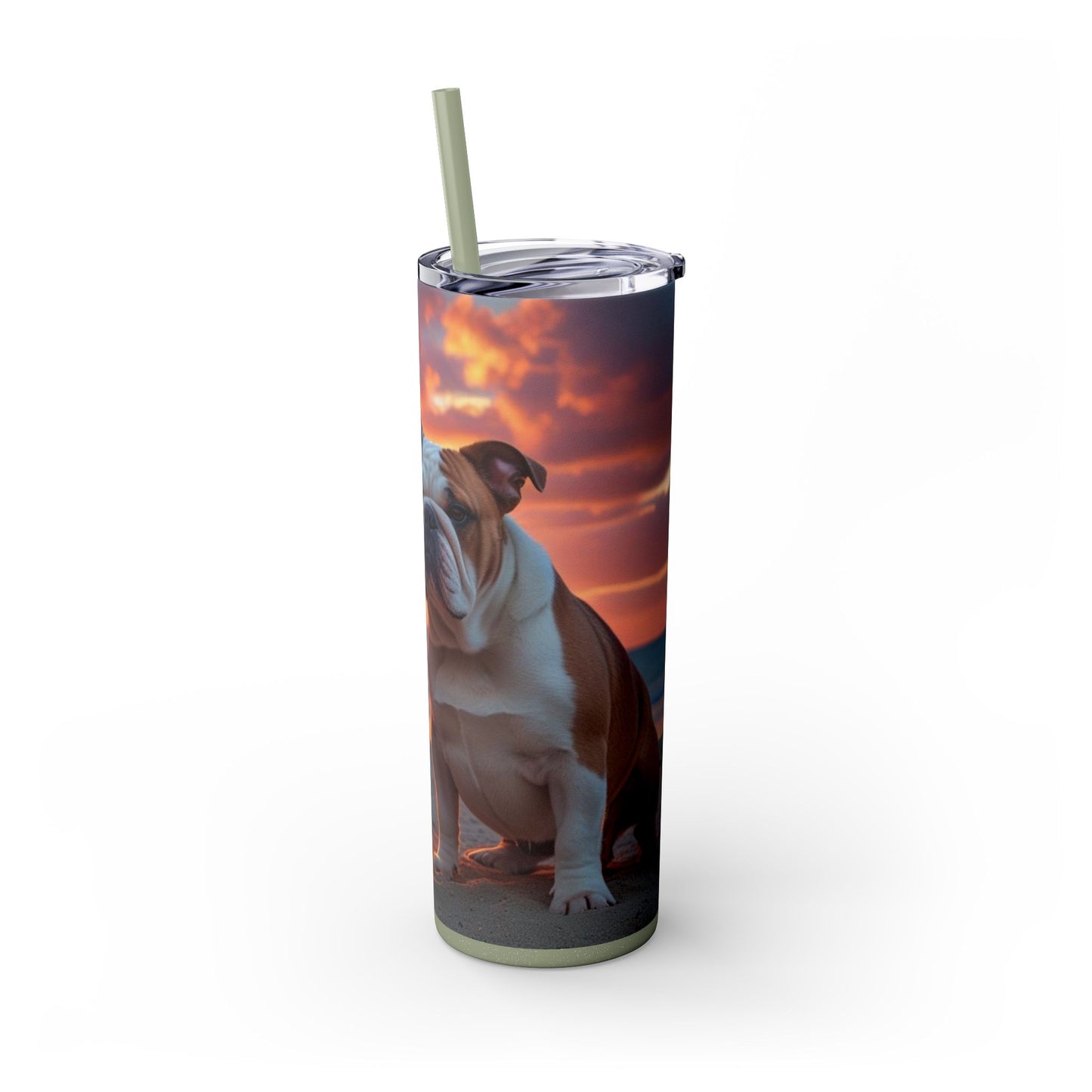 Bulldog Love Skinny Tumbler with Straw, 20oz