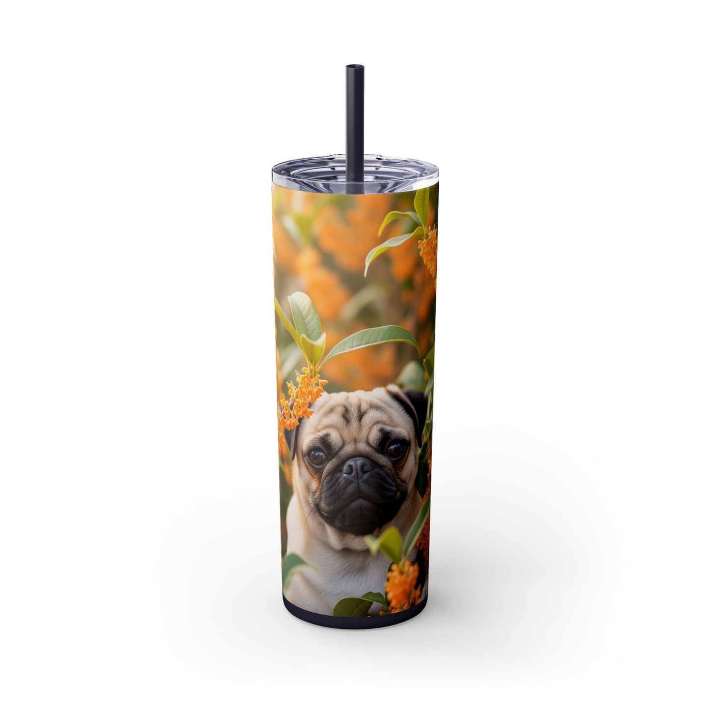 Pug Skinny Tumbler with Straw, 20oz