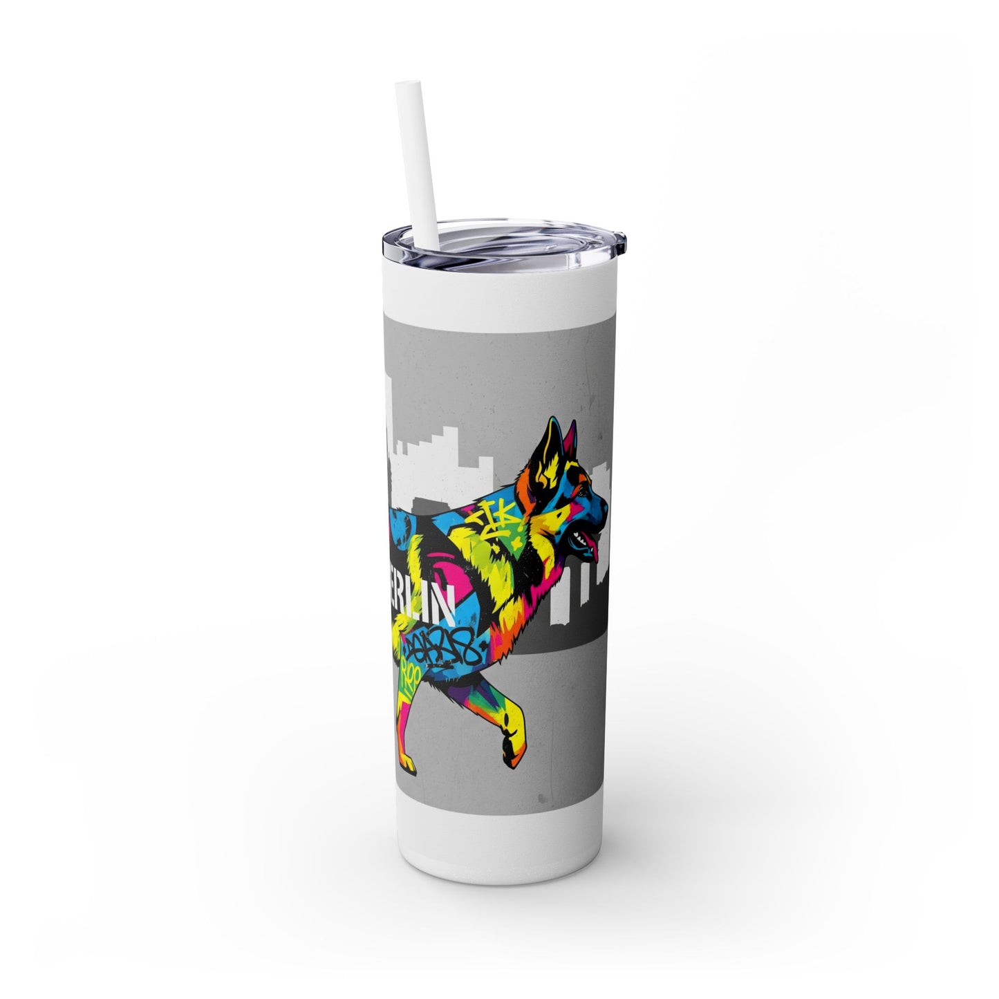 German Shepherd Skinny Tumbler with Straw, 20oz