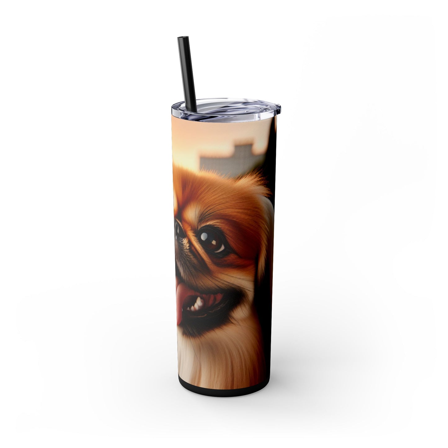 Pekingese Skinny Tumbler with Straw, 20oz