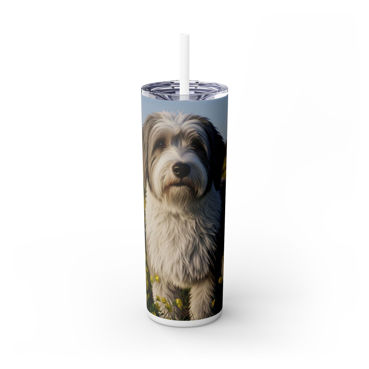 Polish Lowland Sheepdog Skinny Tumbler with Straw, 20oz