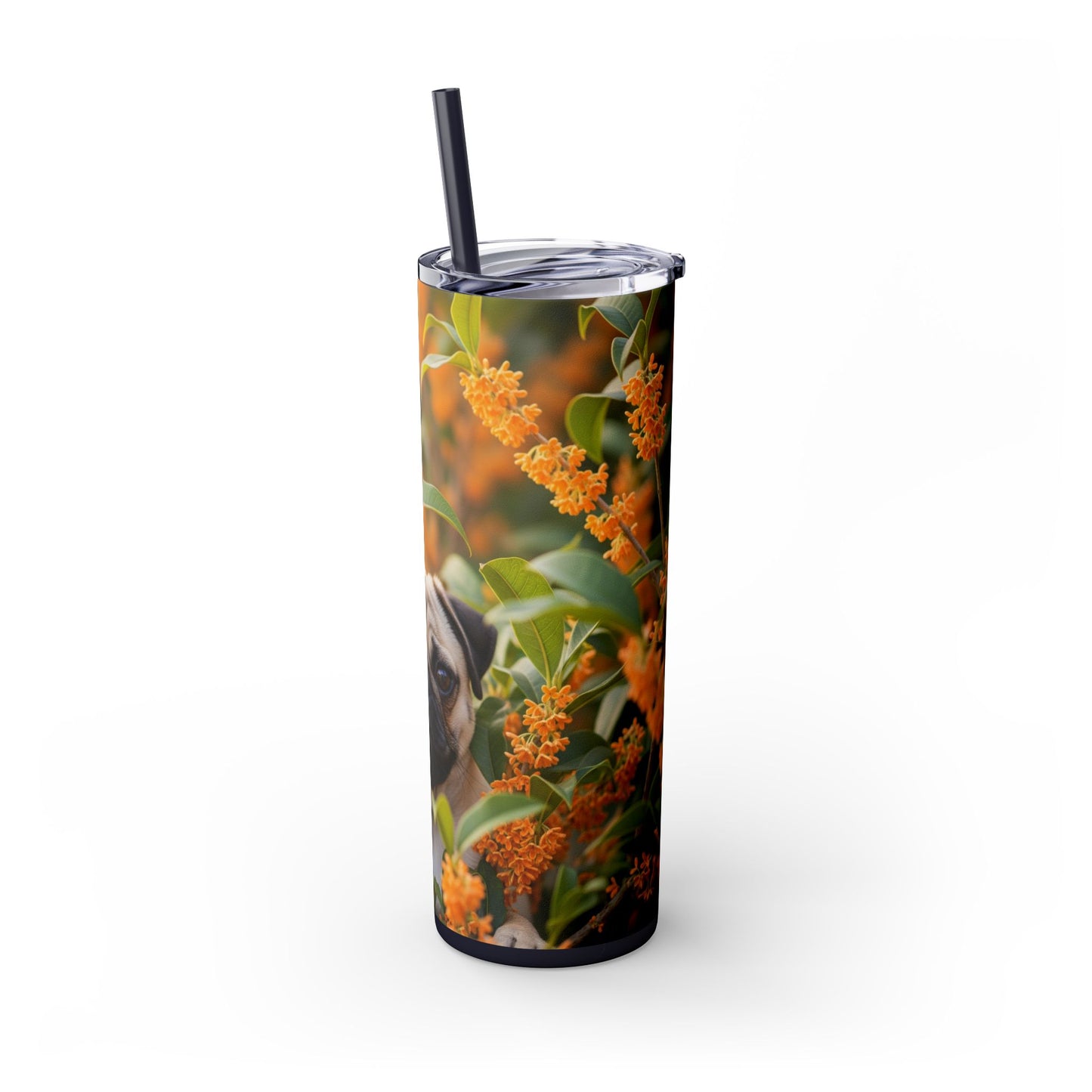 Pug Skinny Tumbler with Straw, 20oz