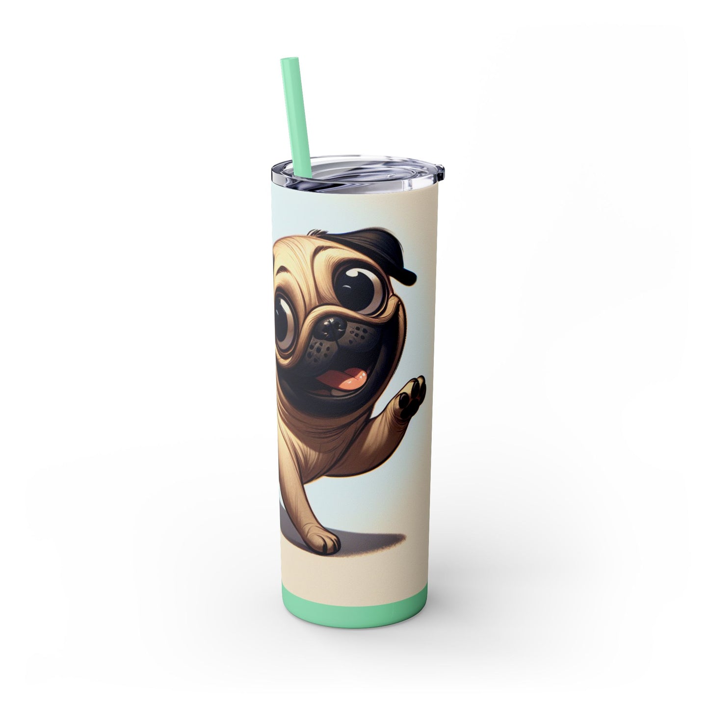 Pug Skinny Tumbler with Straw, 20oz