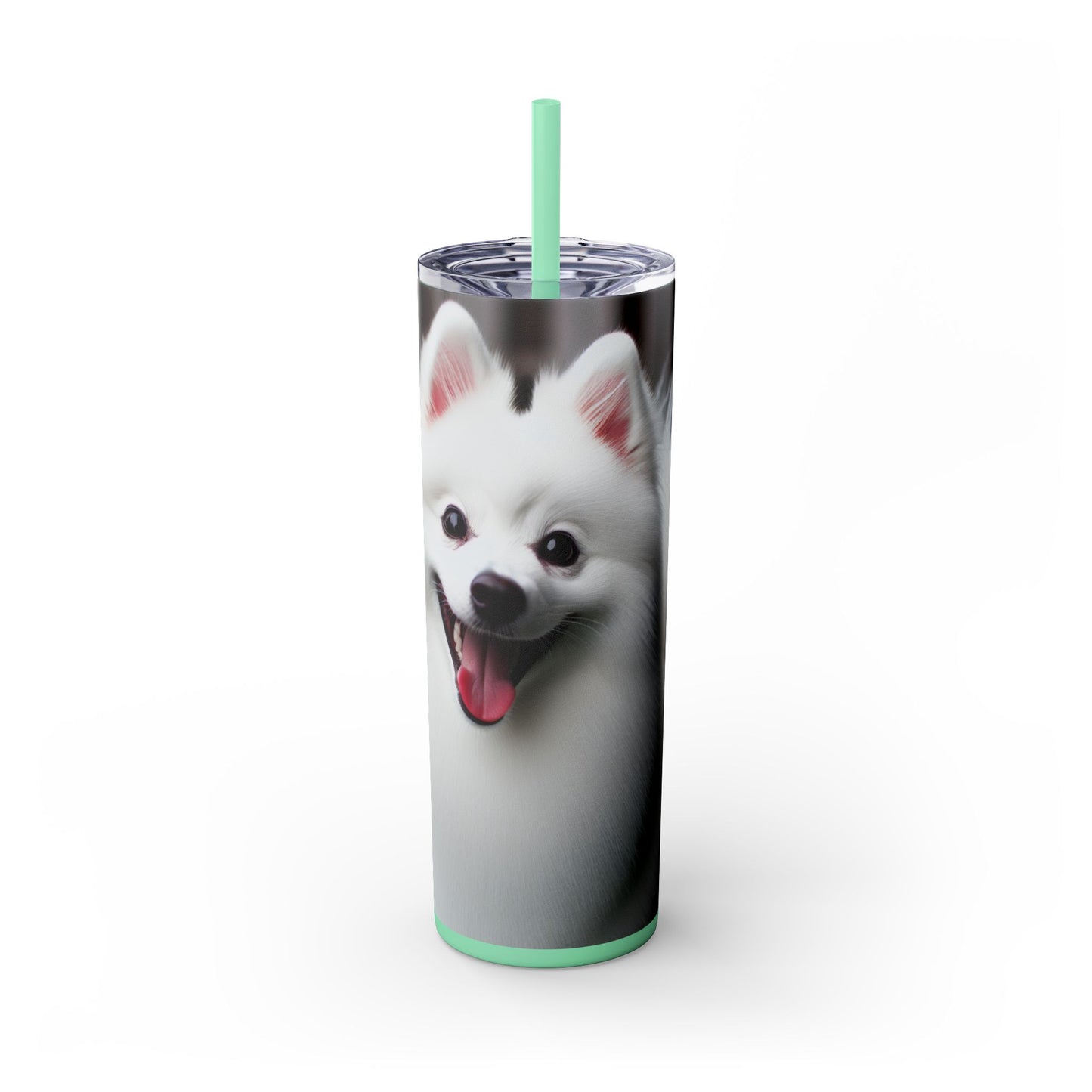 American Eskimo Dog Skinny Tumbler with Straw, 20oz