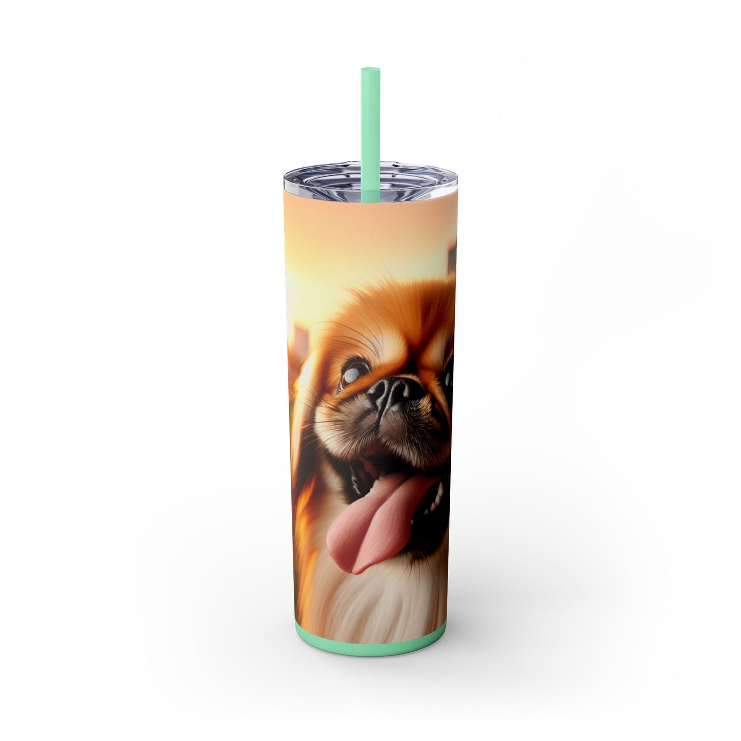 Pekingese Skinny Tumbler with Straw, 20oz