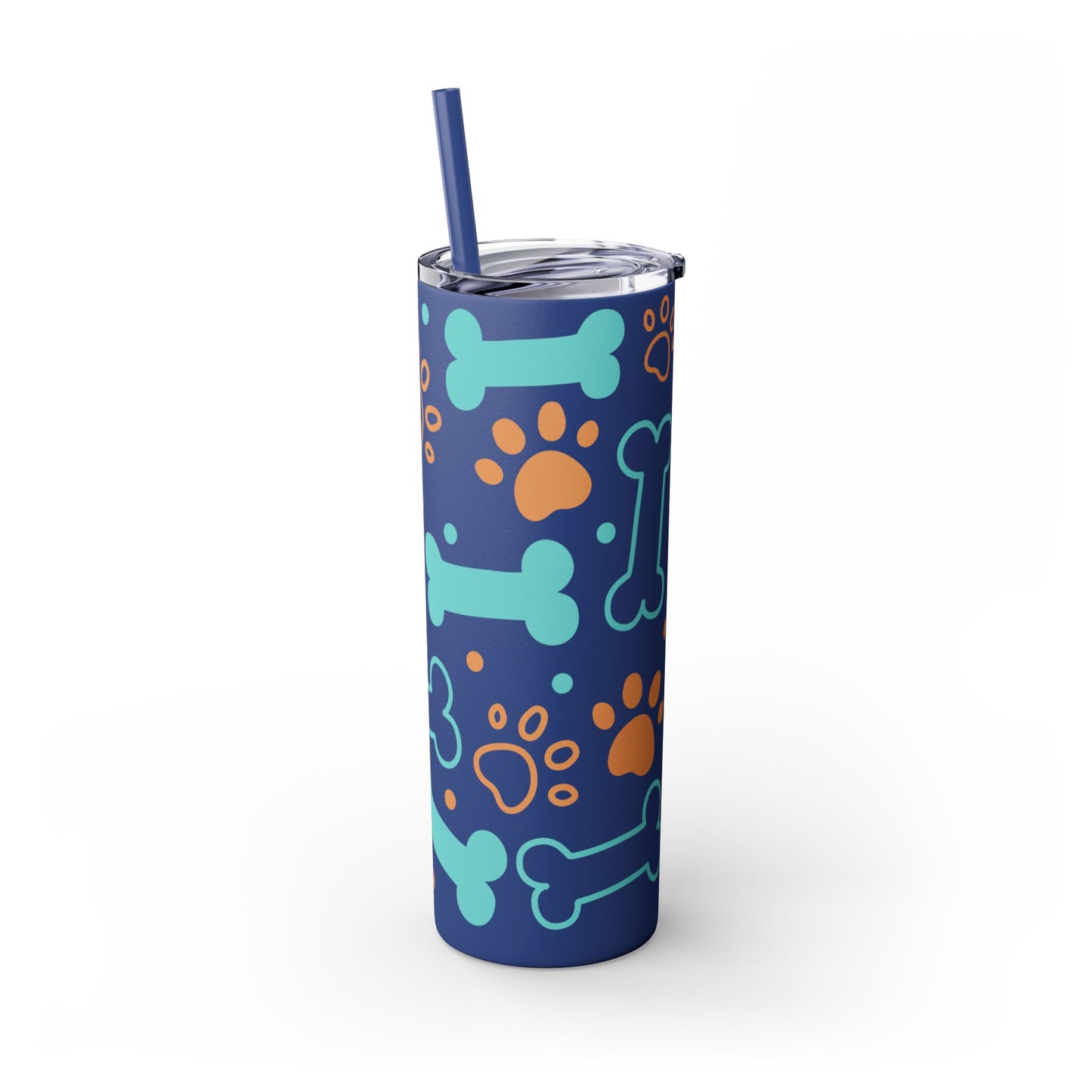 Puppy Pattern Skinny Tumbler with Straw, 20oz