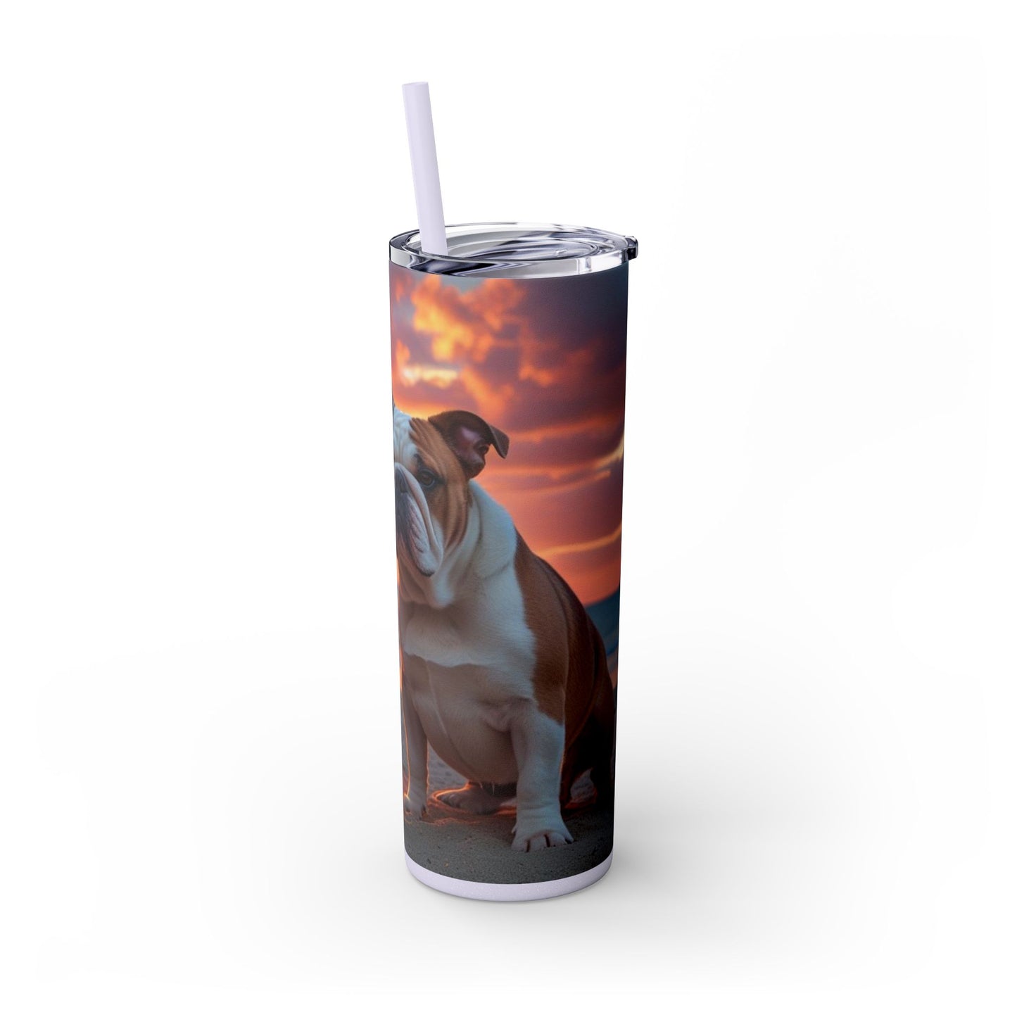 Bulldog Love Skinny Tumbler with Straw, 20oz