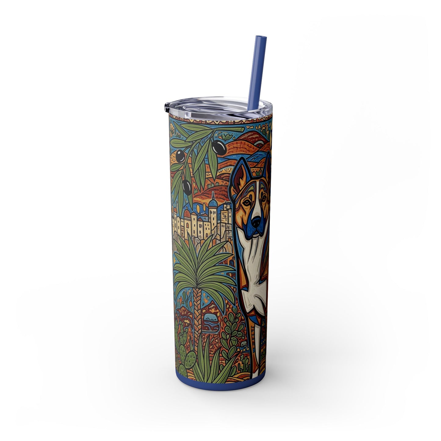 Canaan Dog Skinny Tumbler with Straw, 20oz