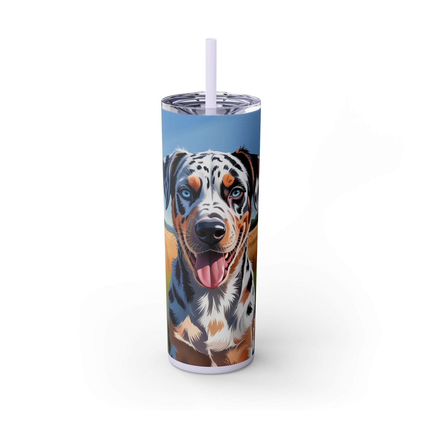 Catahoula Leopard Dog Skinny Tumbler with Straw, 20oz