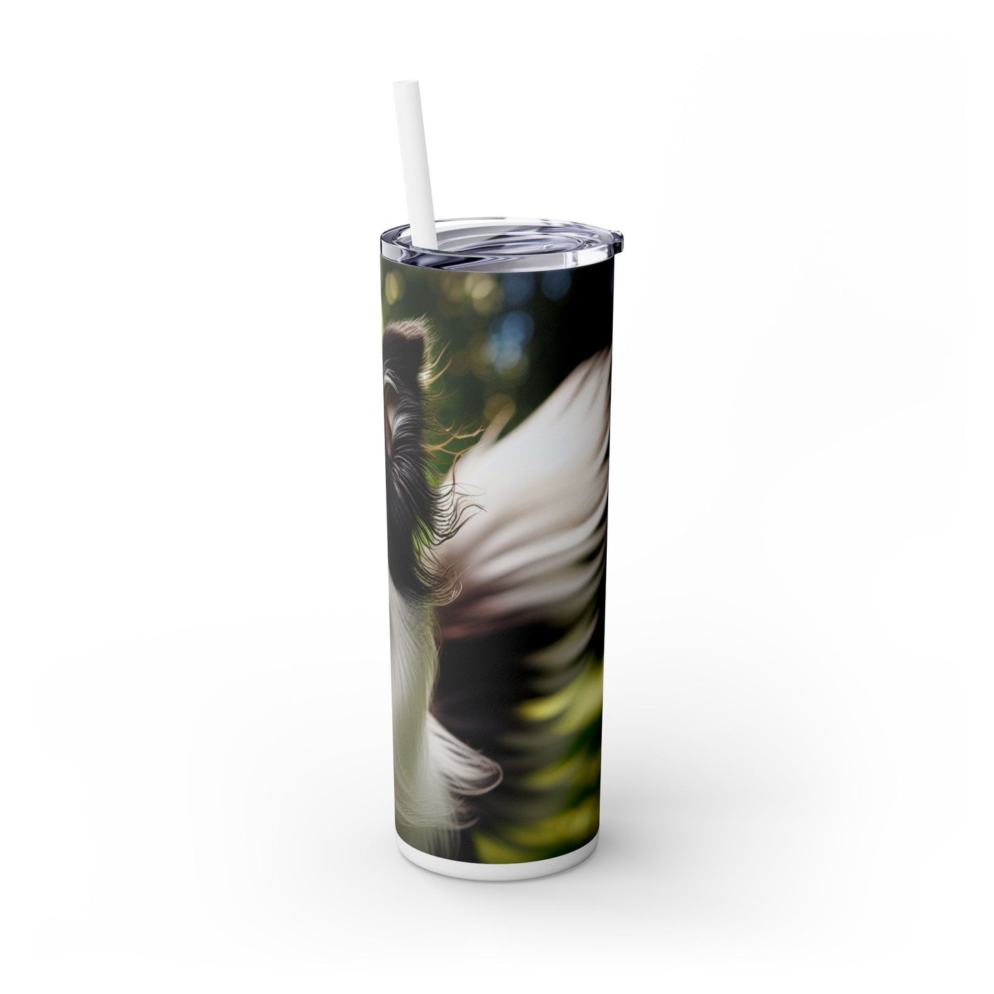 Border Collie Skinny Tumbler with Straw, 20oz