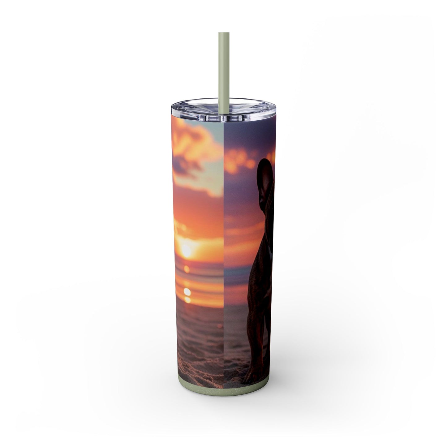 French Bulldog Love Skinny Tumbler with Straw, 20oz