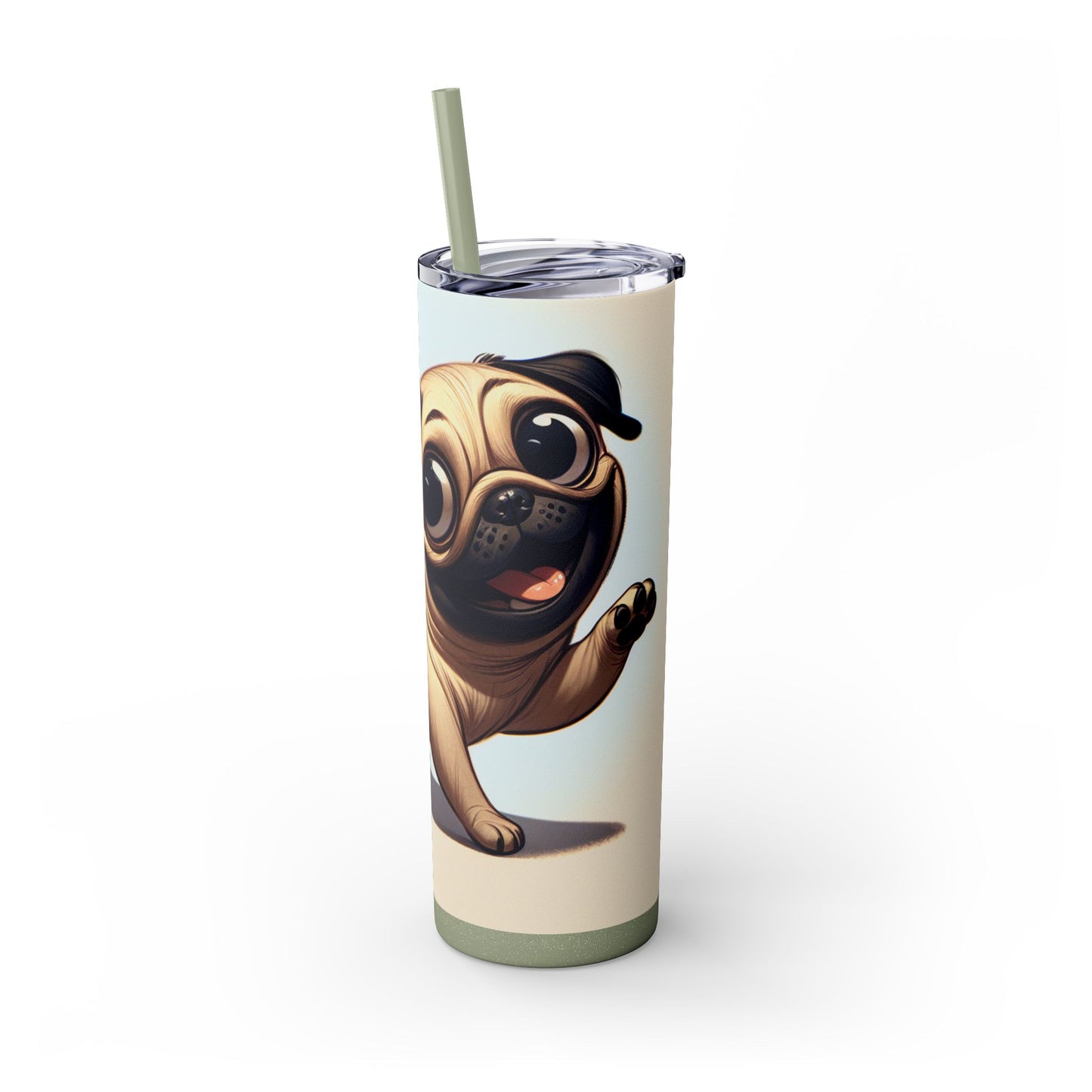 Pug Skinny Tumbler with Straw, 20oz