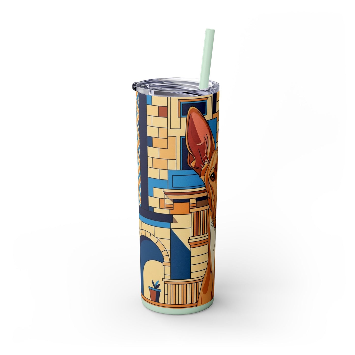Pharaoh Hound Skinny Tumbler with Straw, 20oz