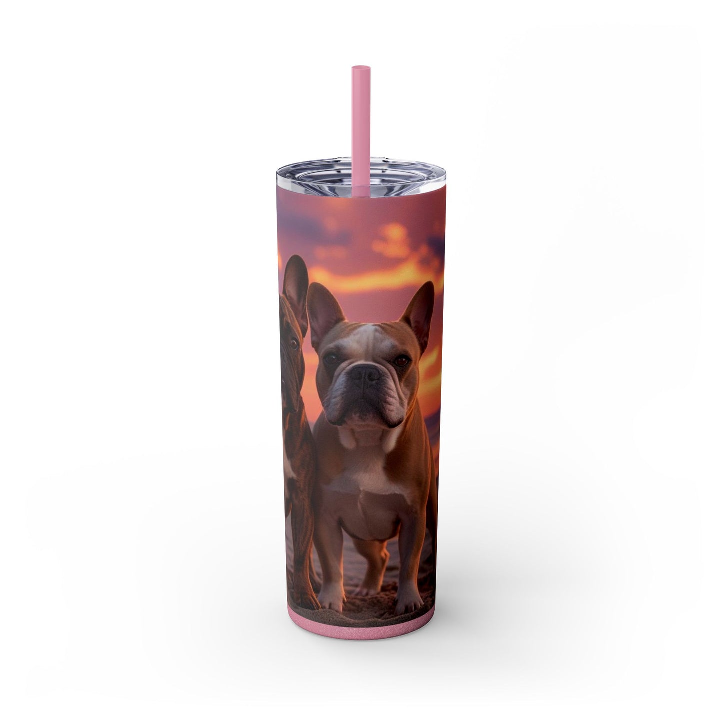 French Bulldog Love Skinny Tumbler with Straw, 20oz