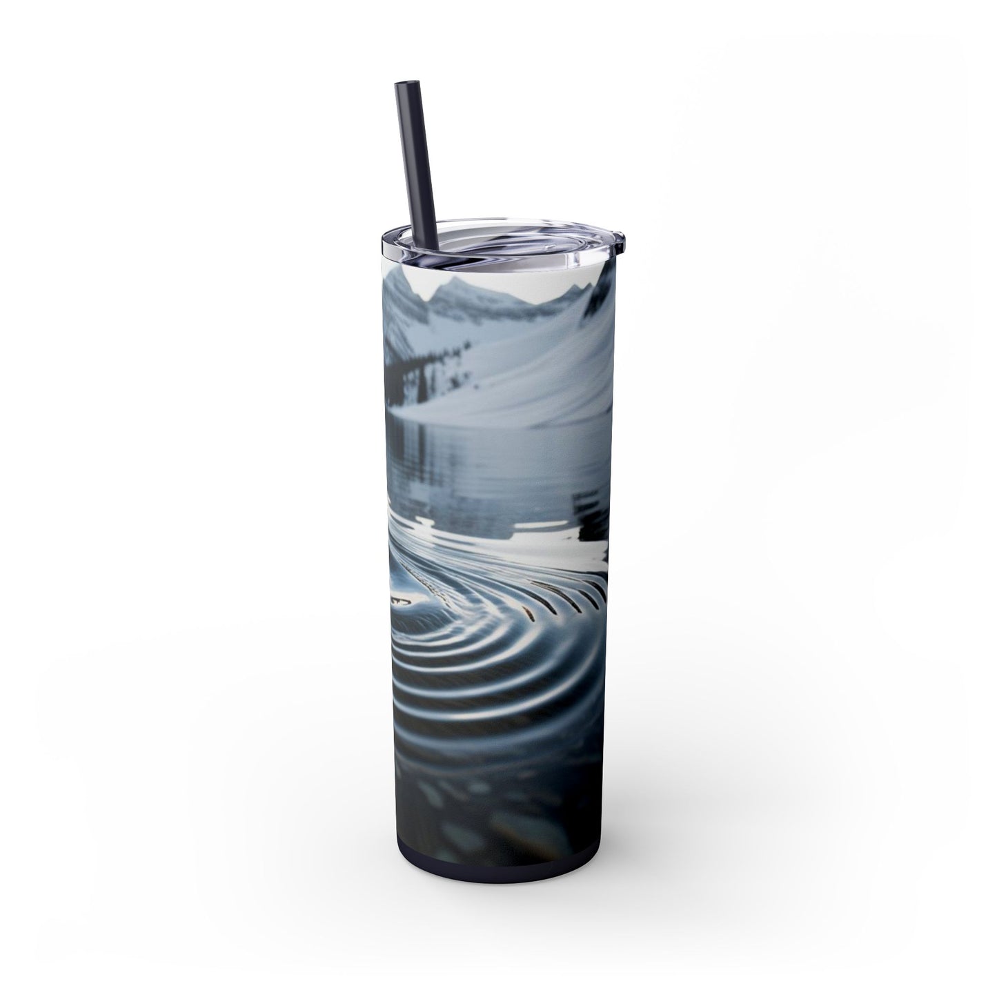 Ripple in a Snowy Mountain Lake Skinny Tumbler with Straw, 20oz