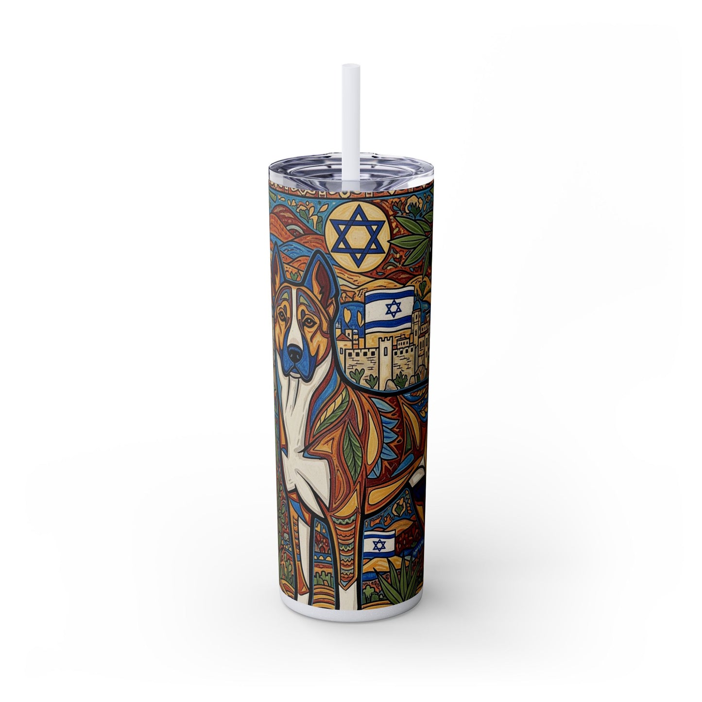 Canaan Dog Skinny Tumbler with Straw, 20oz