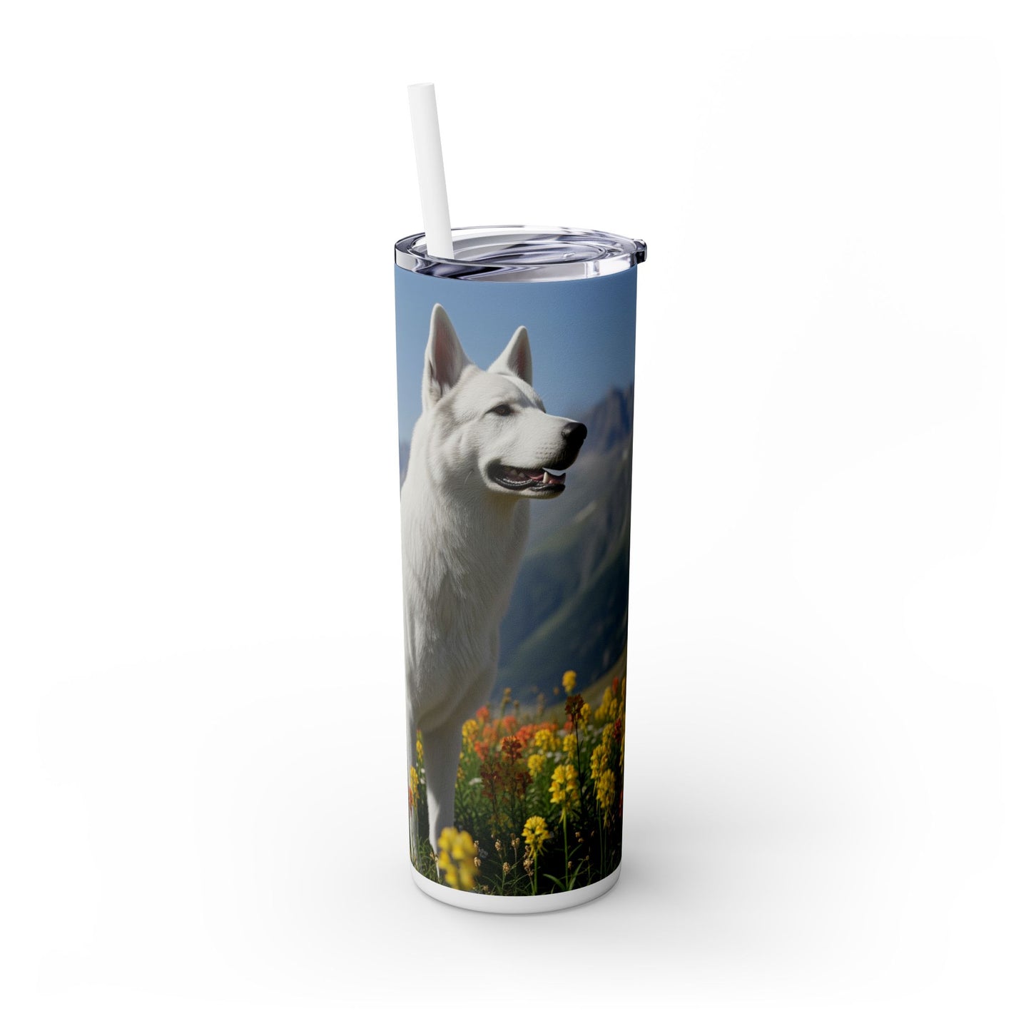 White Swiss Shepherd Dog Skinny Tumbler with Straw, 20oz