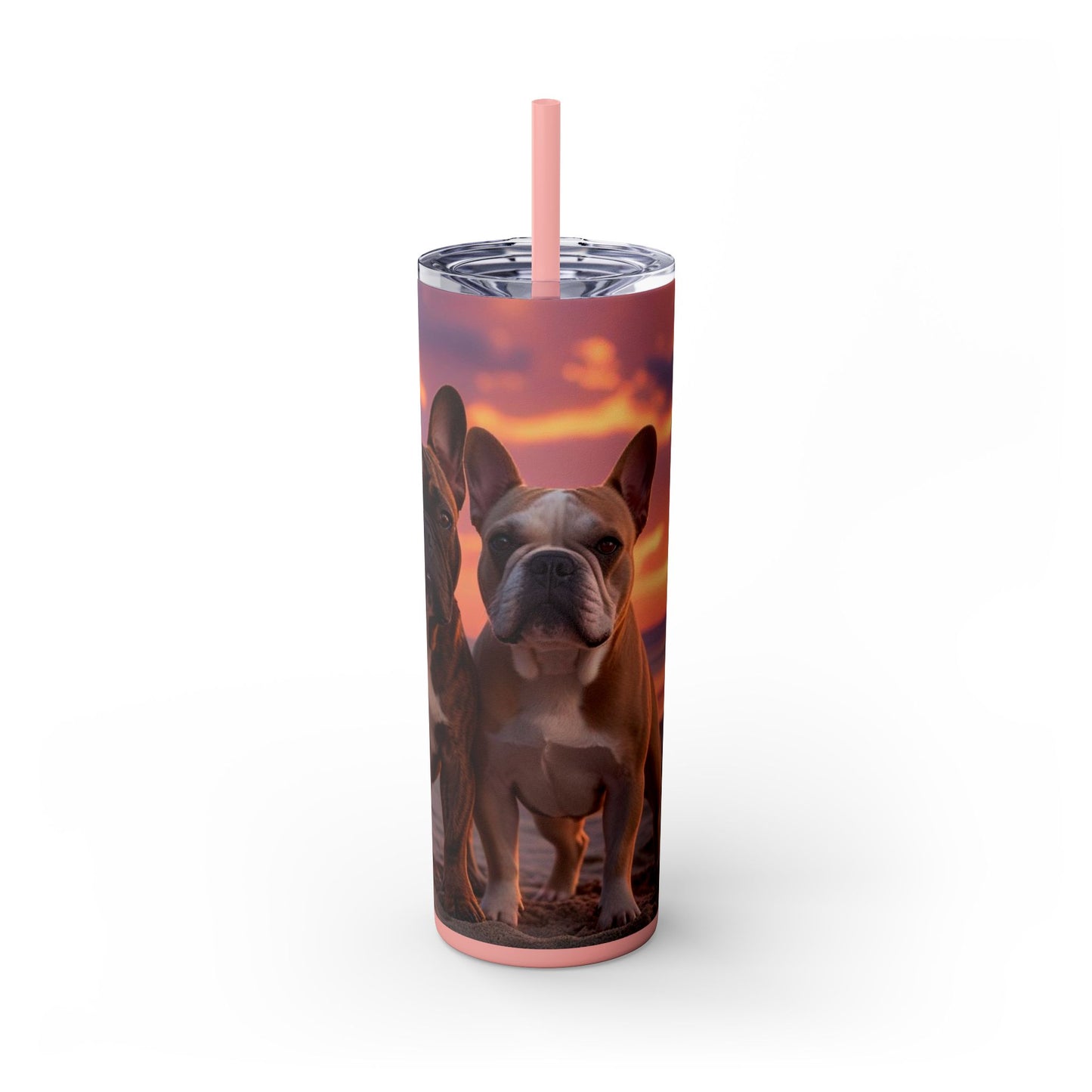 French Bulldog Love Skinny Tumbler with Straw, 20oz