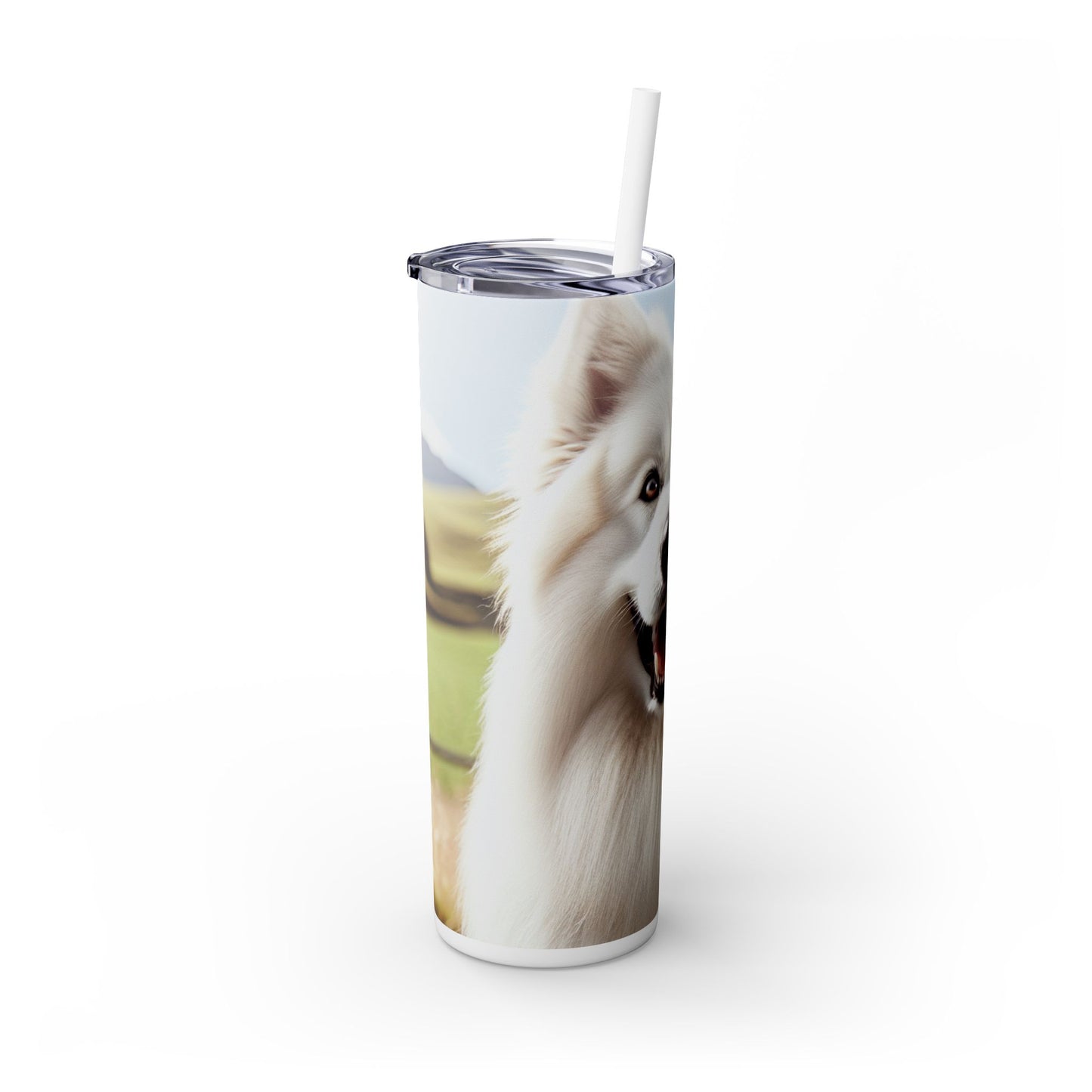 White Swiss Shepherd Dog Skinny Tumbler with Straw, 20oz