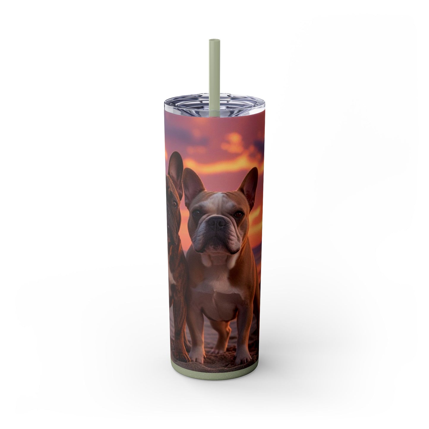French Bulldog Love Skinny Tumbler with Straw, 20oz