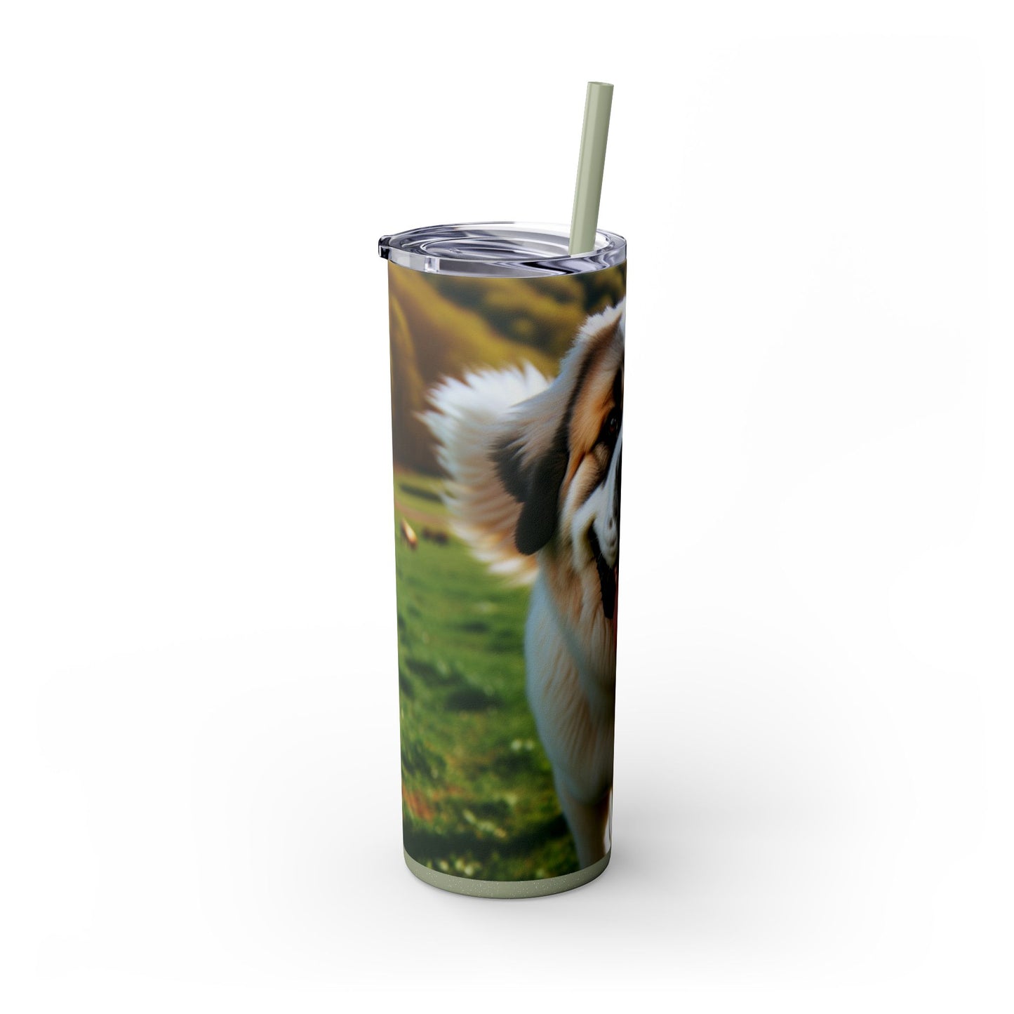 Pyrenean Mastiff Skinny Tumbler with Straw, 20oz