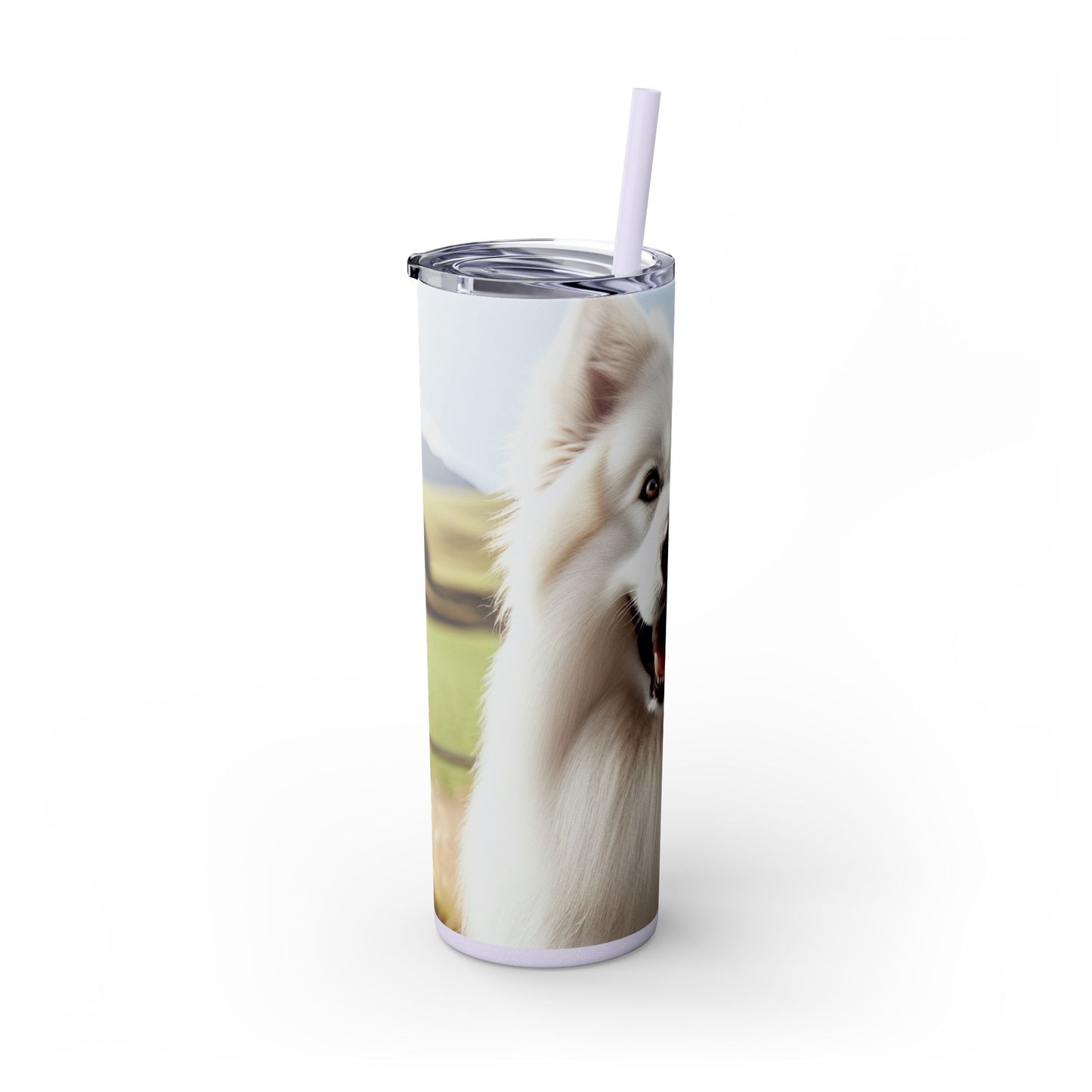White Swiss Shepherd Dog Skinny Tumbler with Straw, 20oz