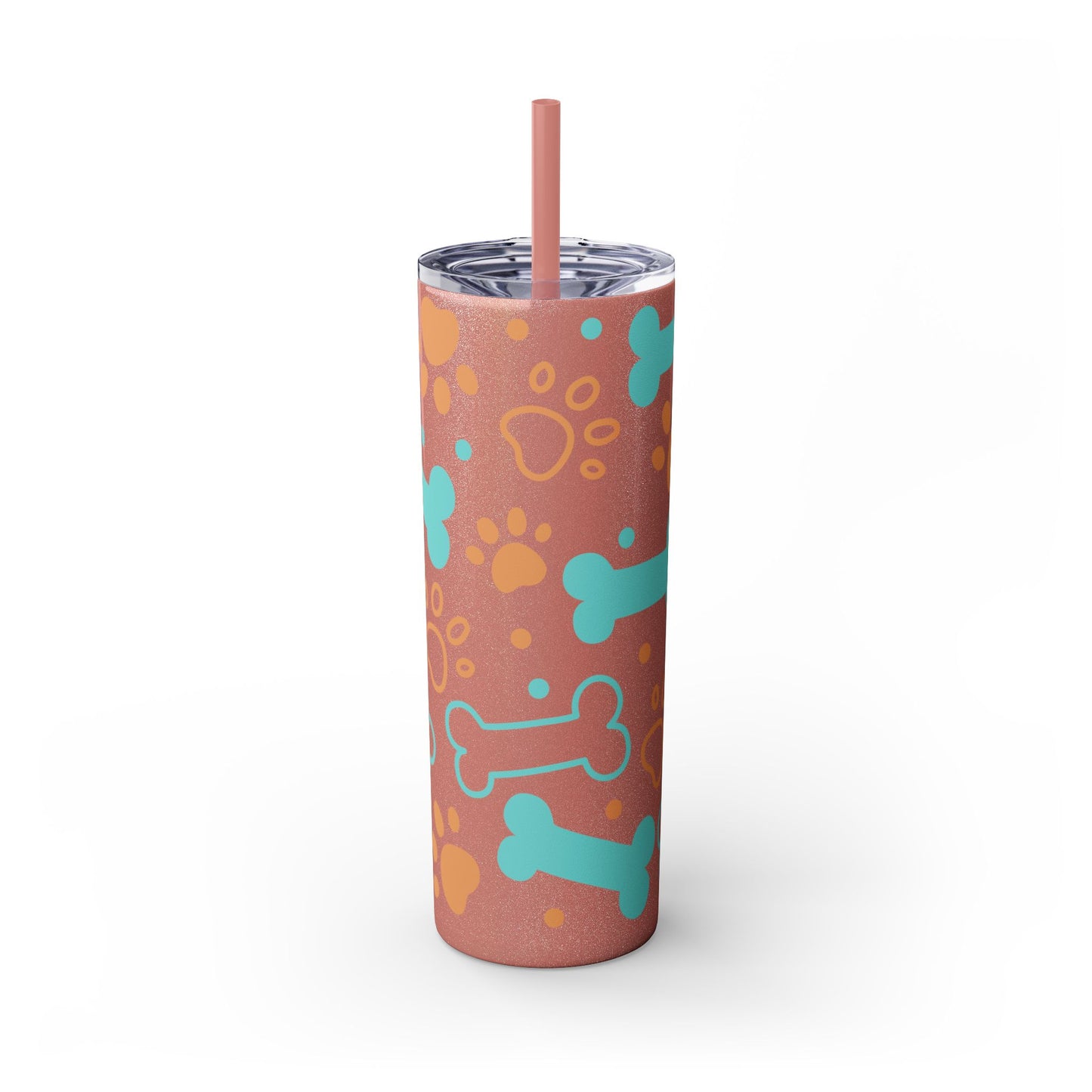 Puppy Pattern Skinny Tumbler with Straw, 20oz