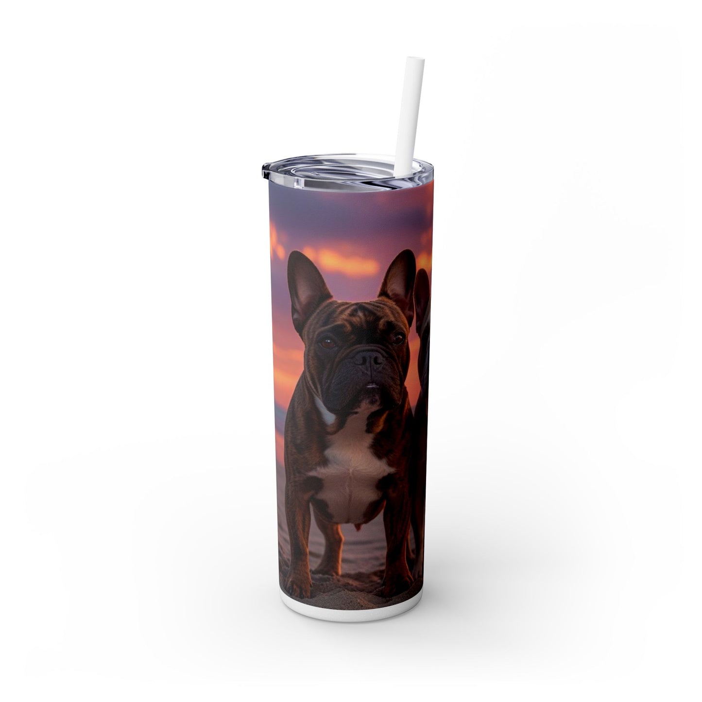 French Bulldog Love Skinny Tumbler with Straw, 20oz
