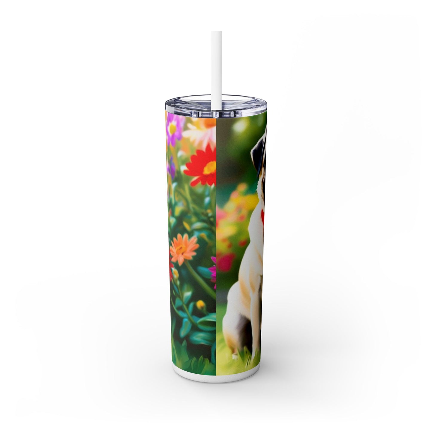 Pug Skinny Tumbler with Straw, 20oz