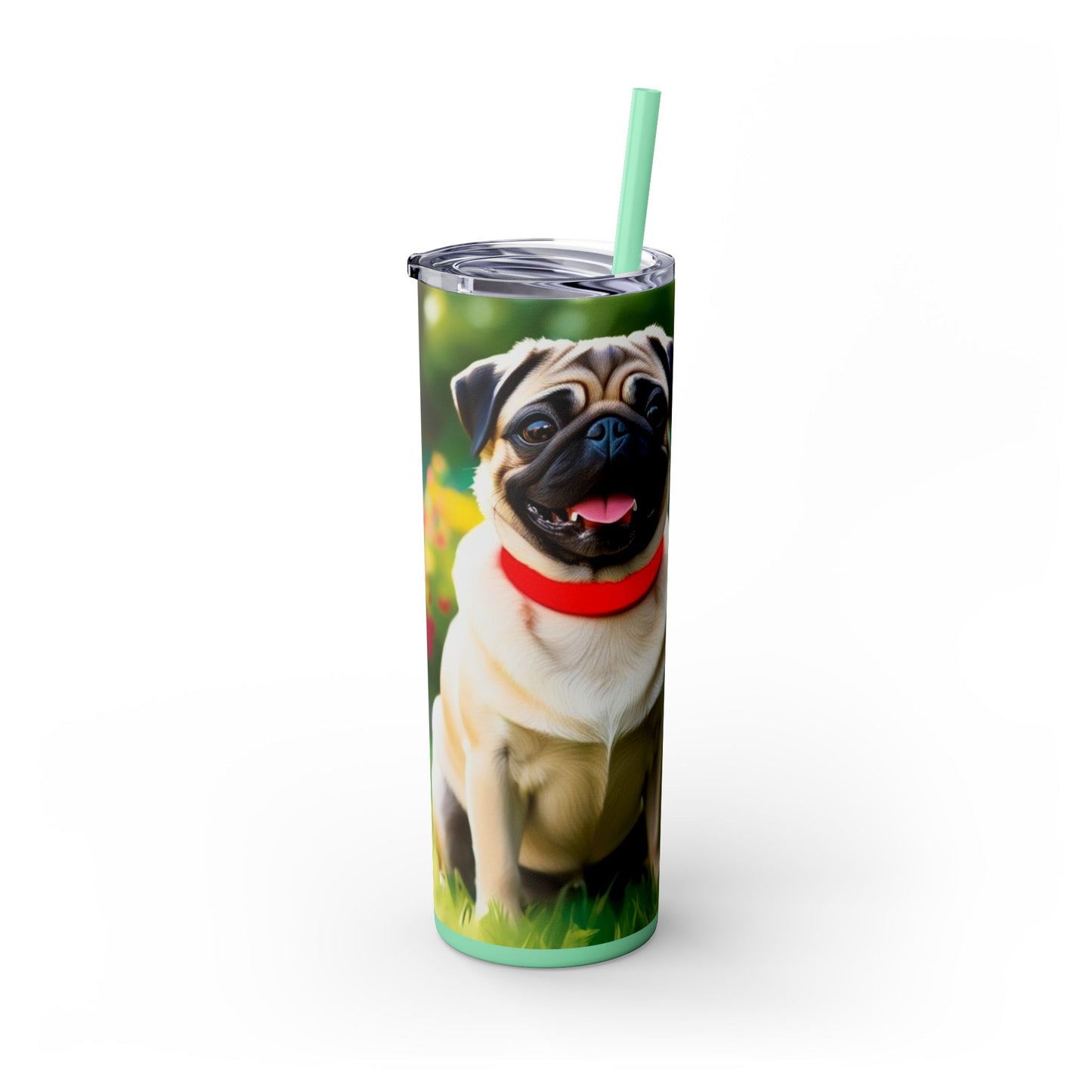 Pug Skinny Tumbler with Straw, 20oz