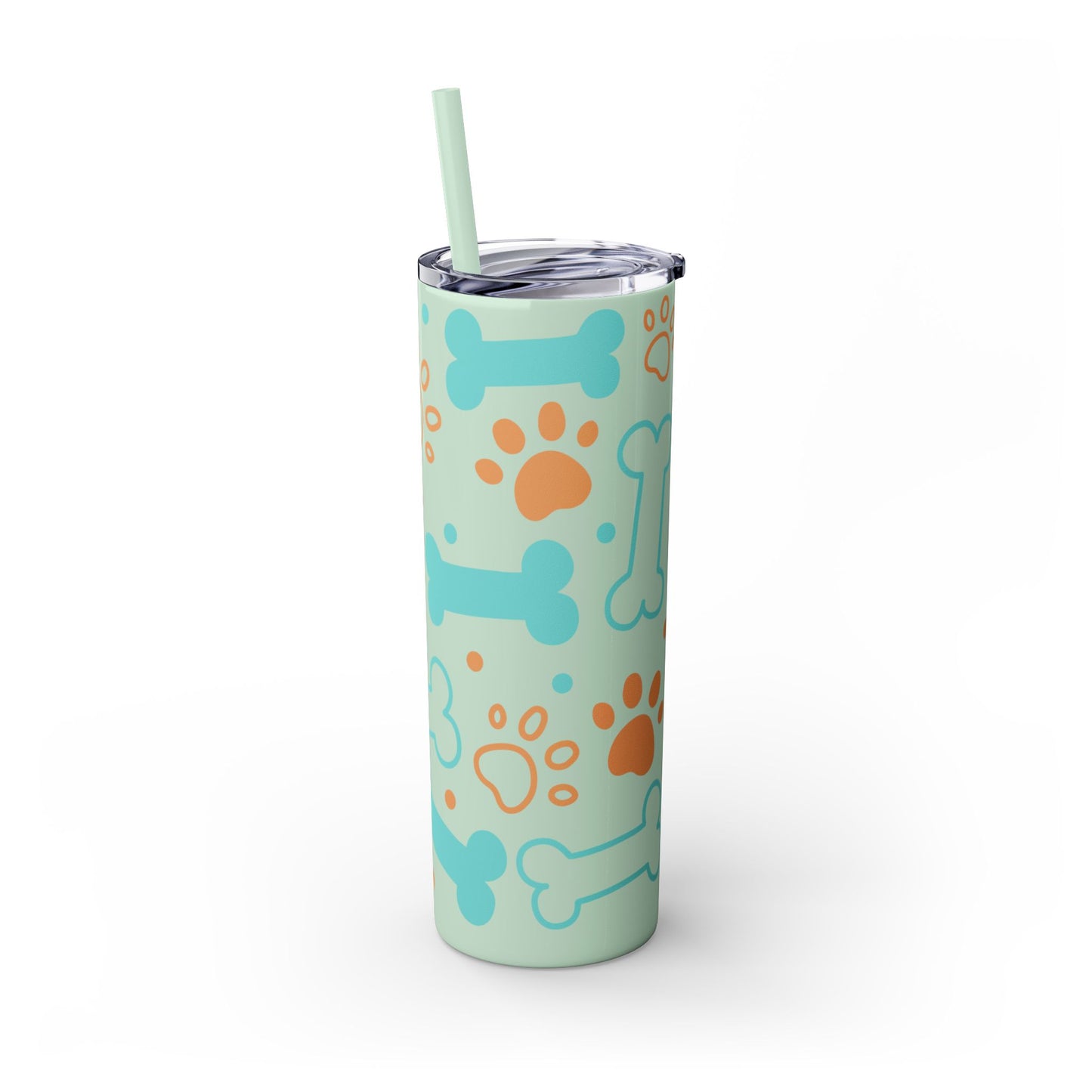 Puppy Pattern Skinny Tumbler with Straw, 20oz