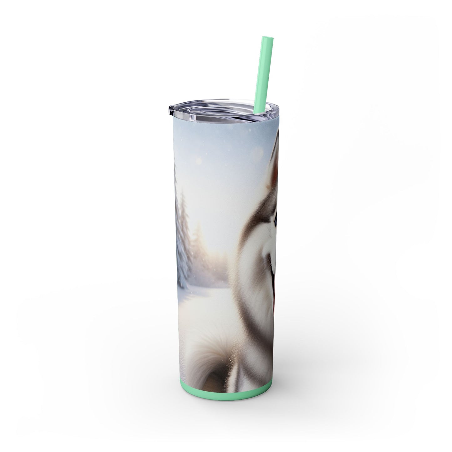 Siberian Husky Skinny Tumbler with Straw, 20oz