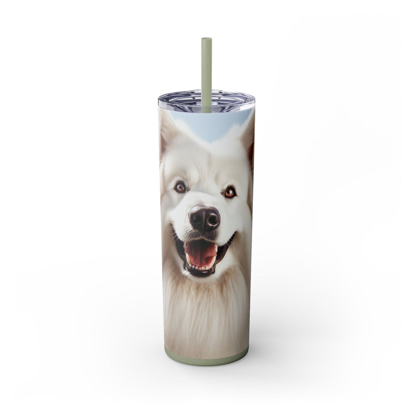 White Swiss Shepherd Dog Skinny Tumbler with Straw, 20oz