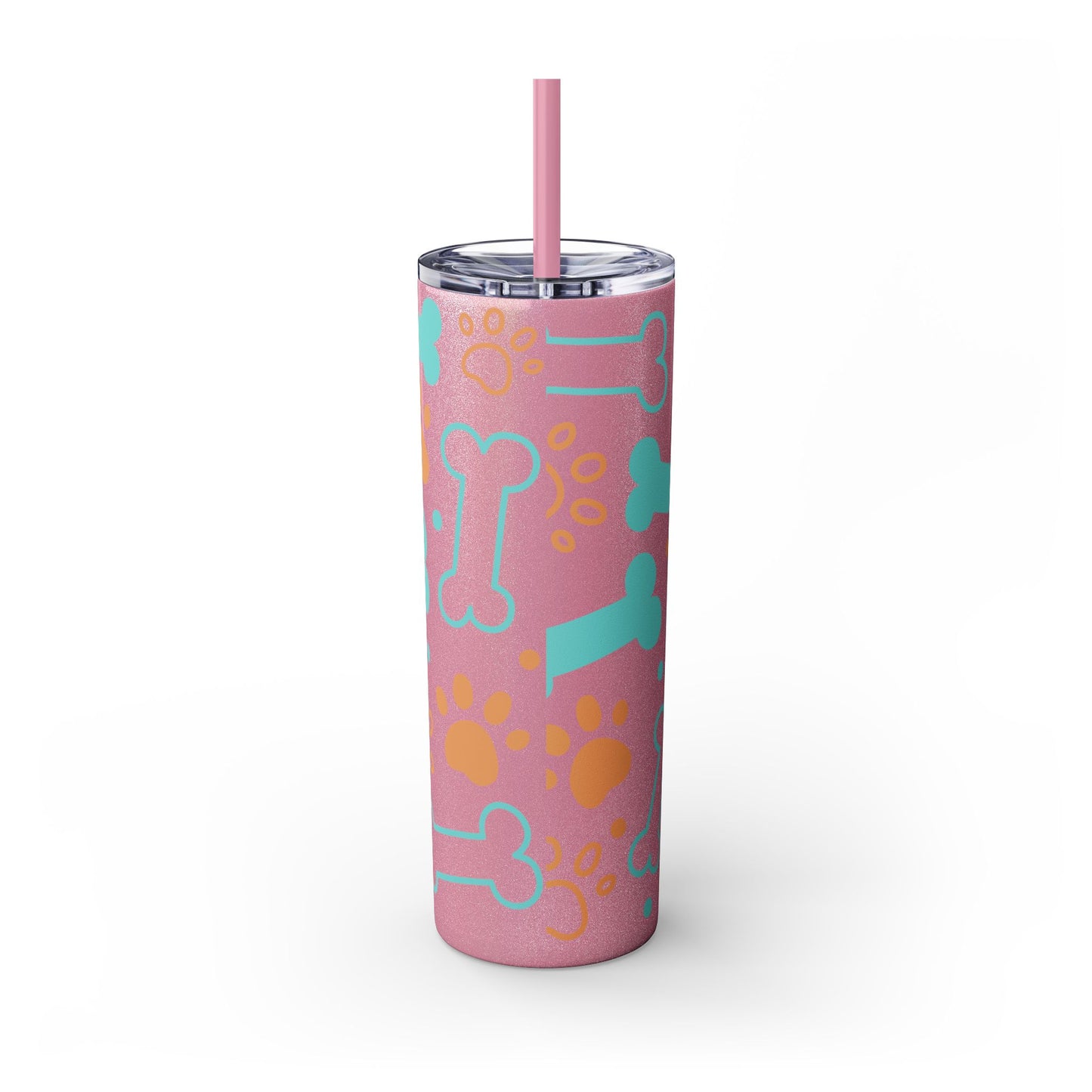 Puppy Pattern Skinny Tumbler with Straw, 20oz