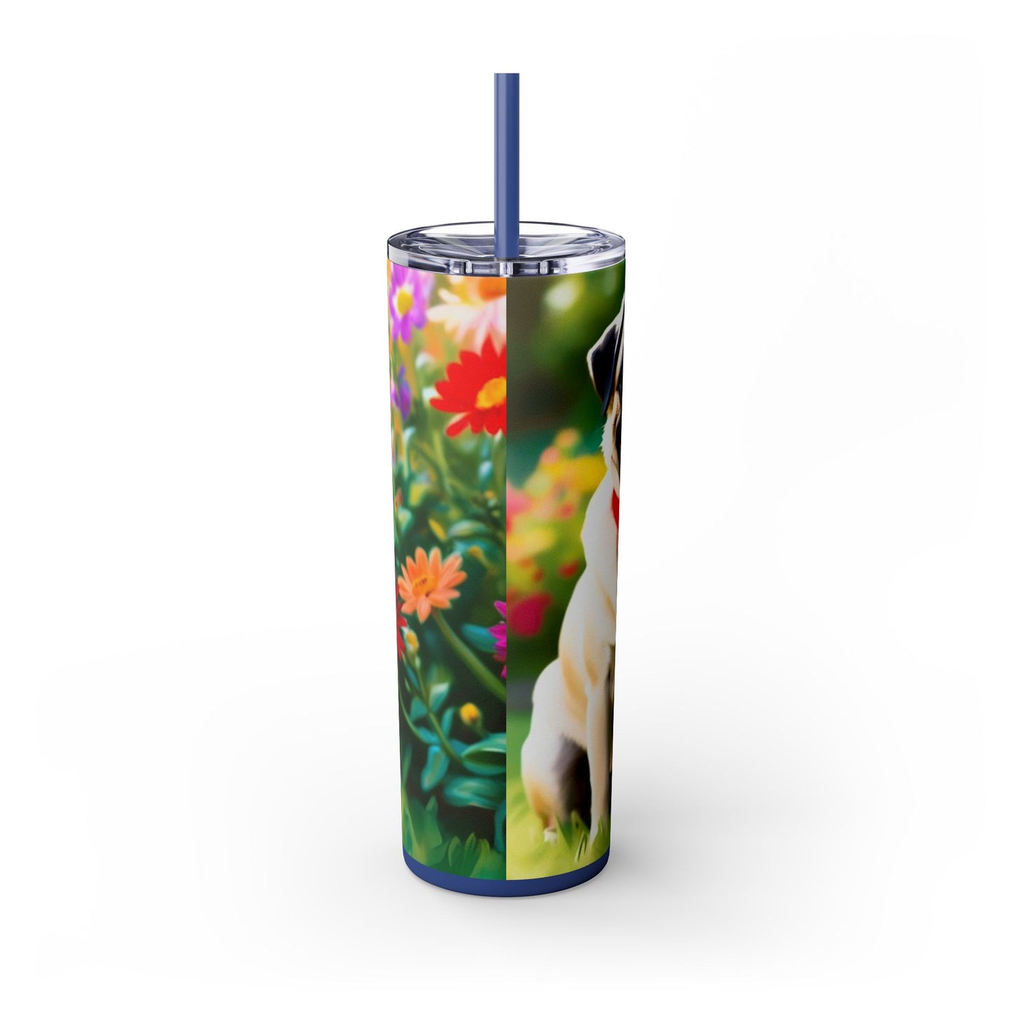 Pug Skinny Tumbler with Straw, 20oz